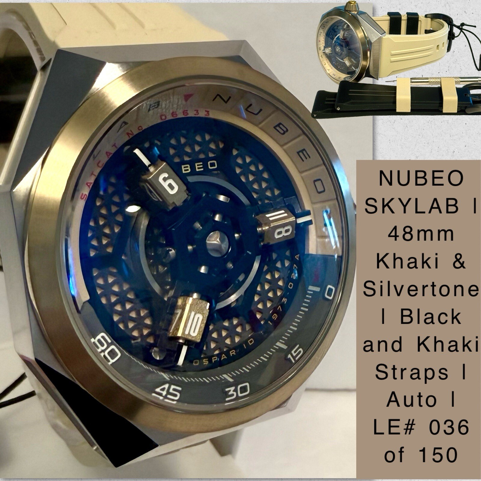 48mm Auto | Khaki SKYLAB | Rotating Satellite Hours |LE#036/150 NUBEO Mens Watch