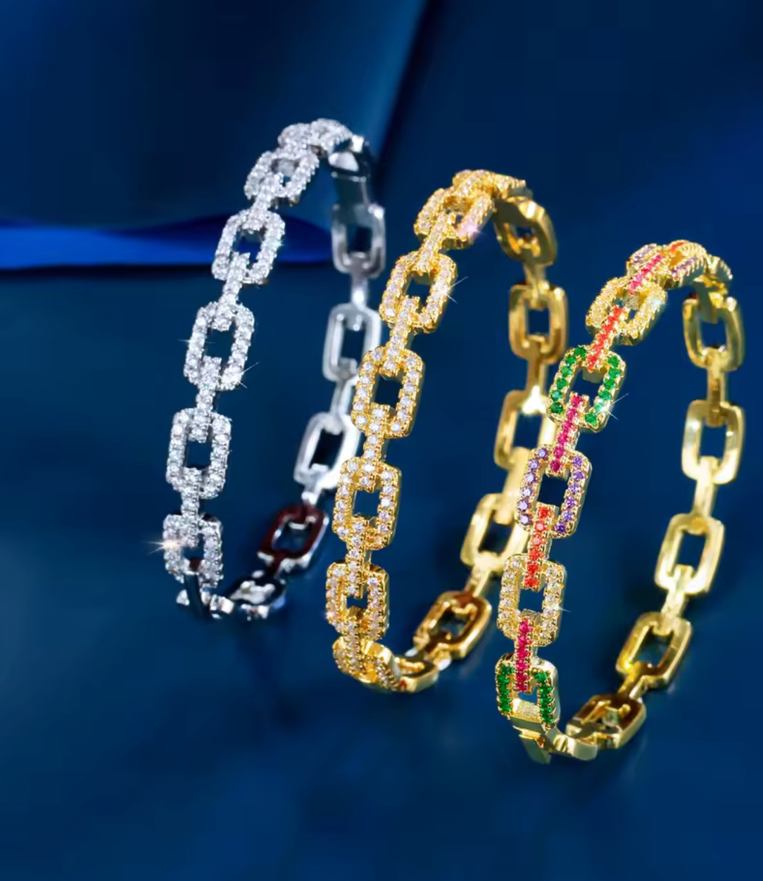 3CT 14K Gold Plated Lab Created Diamond Open Link Chain Bangle for Women Jewelry