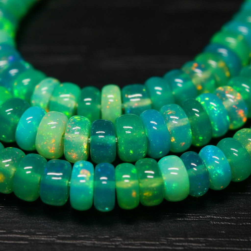 Natural Green Ethiopian Opal Rondelle Beads 4–5mm Size 16 Inch Strand Gemstone