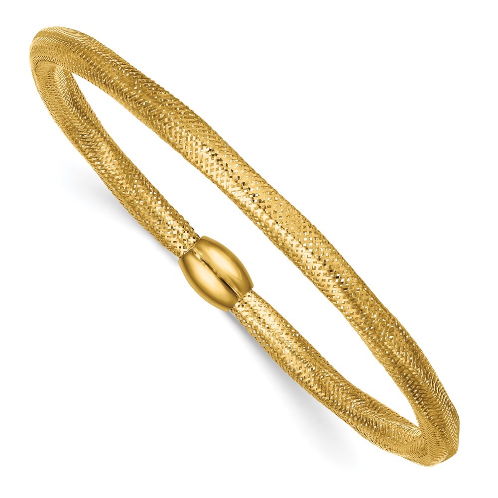 14k Yellow Gold 4.25mm Flexible Wavy Mesh with Bead Slip-on Stretch Bracelet
