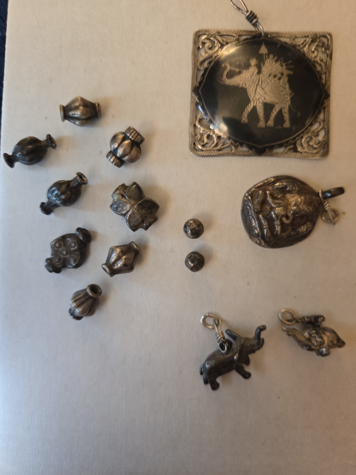 Lot of 35 Grams Sterling Silver Charms /Spacers Elephants Ganesh Siam Niello Vtg