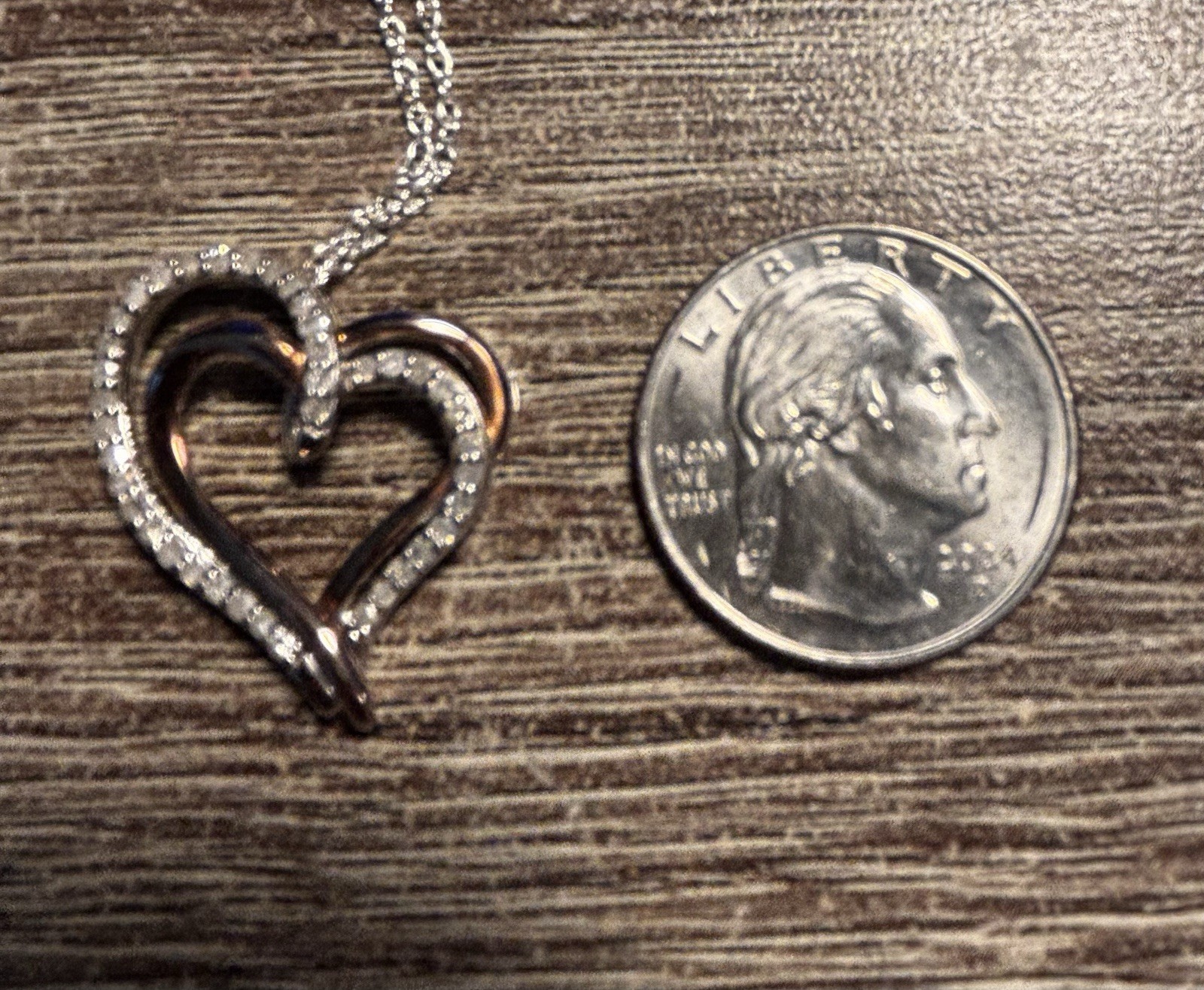 925 Sterling Silver & 1/8 Carat Diamond “2 Hearts Together As One” charm on 20in