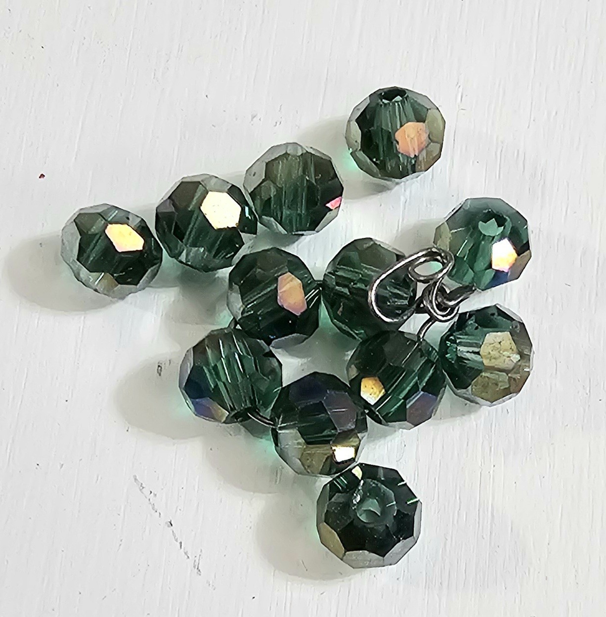 Vintage CZECH FACETED Green Glass Beads AURORA BOREALIS AB Approx 3mm .5oz