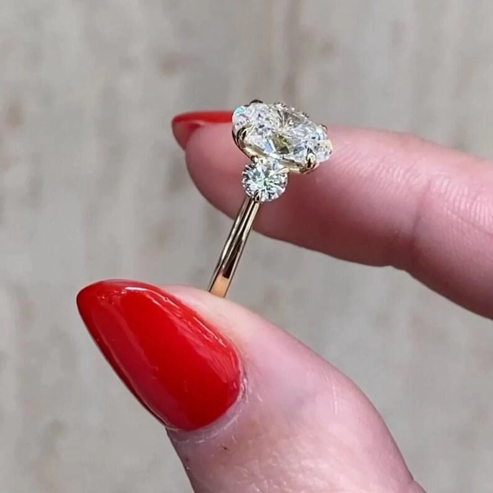 2.50 Ct Oval Cut Moissanite Three Stone Engagement Ring 14K Yellow Gold Plated