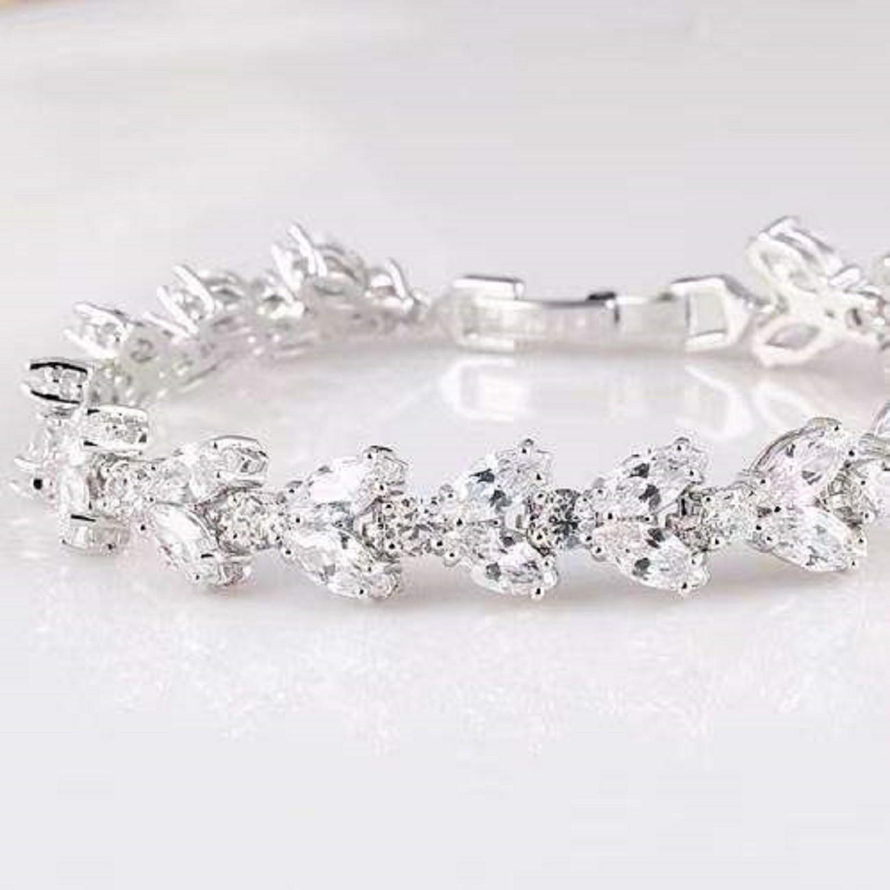 925 Sterling Silver Marquise Shape Moissanite Wedding Tennis Bracelet For Women