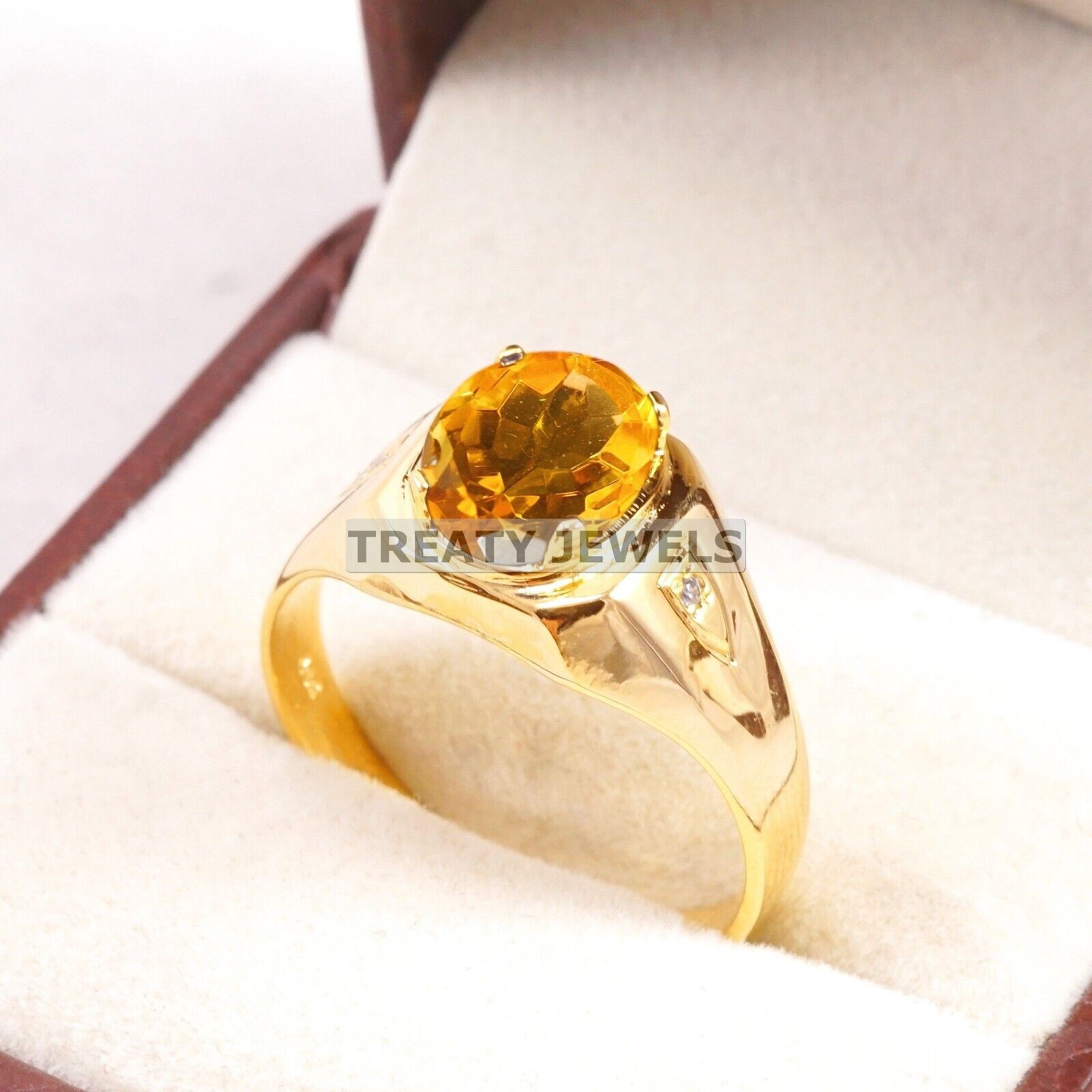 Citrine Oval Cut With 925 Sterling Silver Gold Plated Ring For Men’s #A961