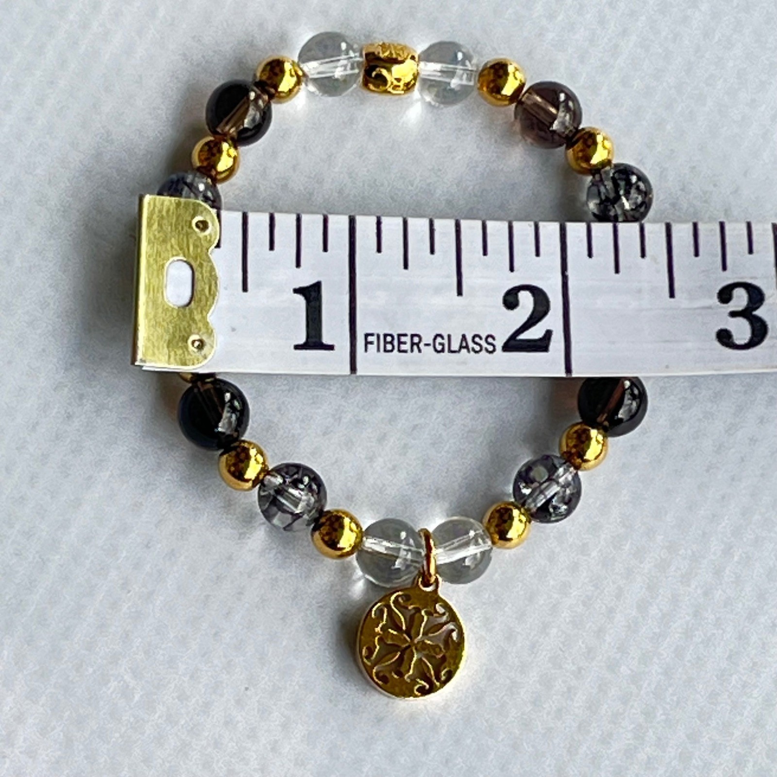 Rustic Cuff Beaded Stretch Bracelet Filigree Charm Marbled Logo Elegant Chic