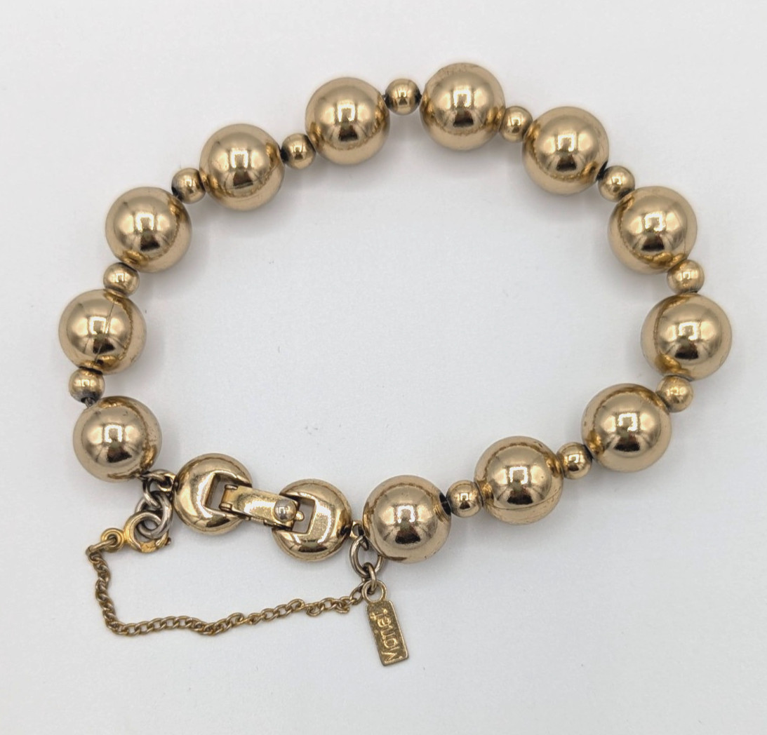Vintage Monet Beaded Ball Bracelet Gold Tone Retro MCM Safety Chain 7″