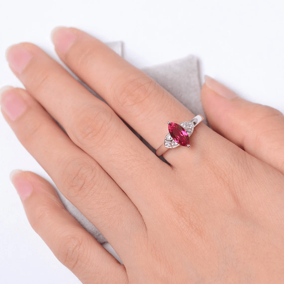 Pink Ruby Lab Created Gemstone 925 Sterling Silver Solitaire Ring Duty Free