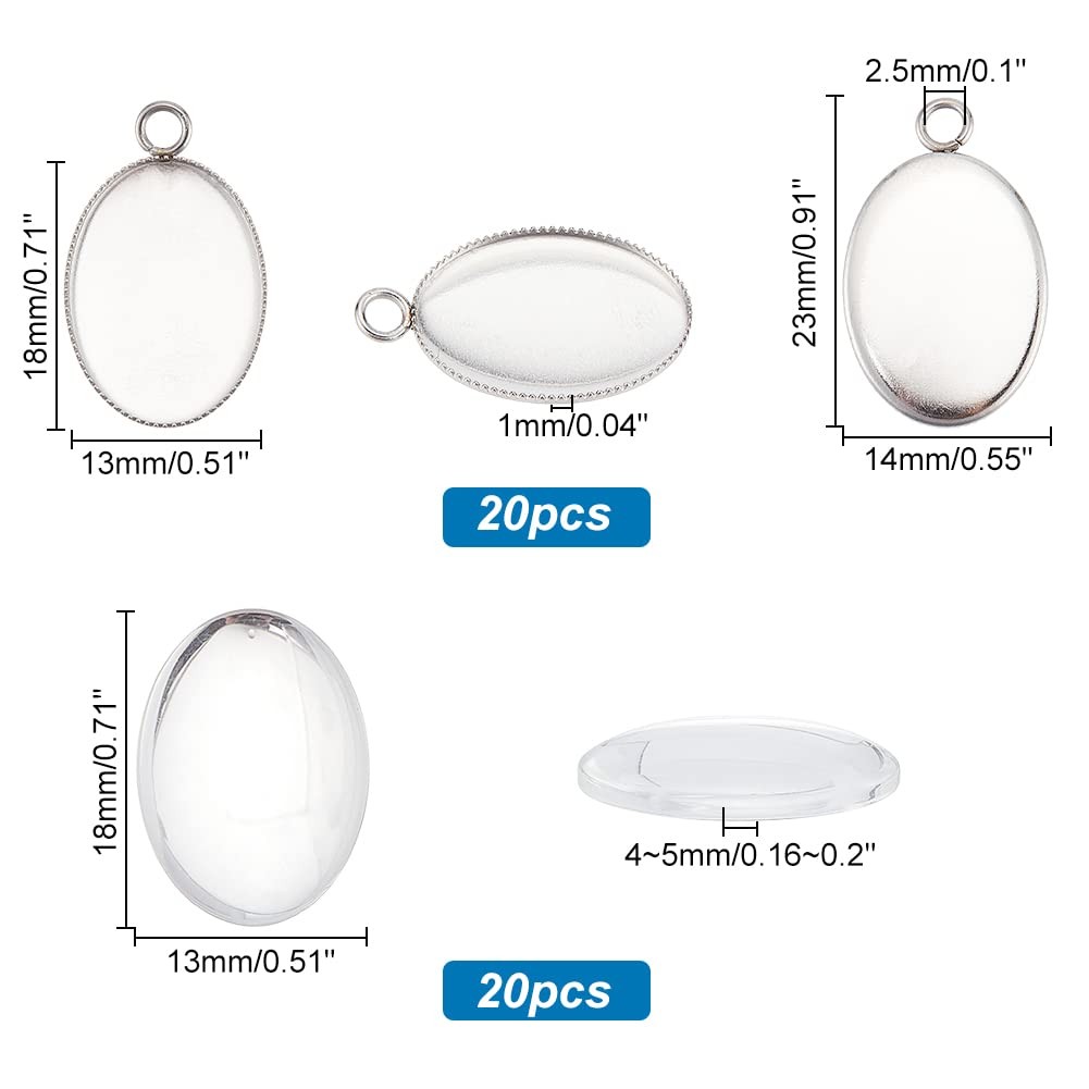 PH PandaHall 40pcs Bezel Pendant Tray Blanks – 23mm x 14mm, Oval – 20 Sets
