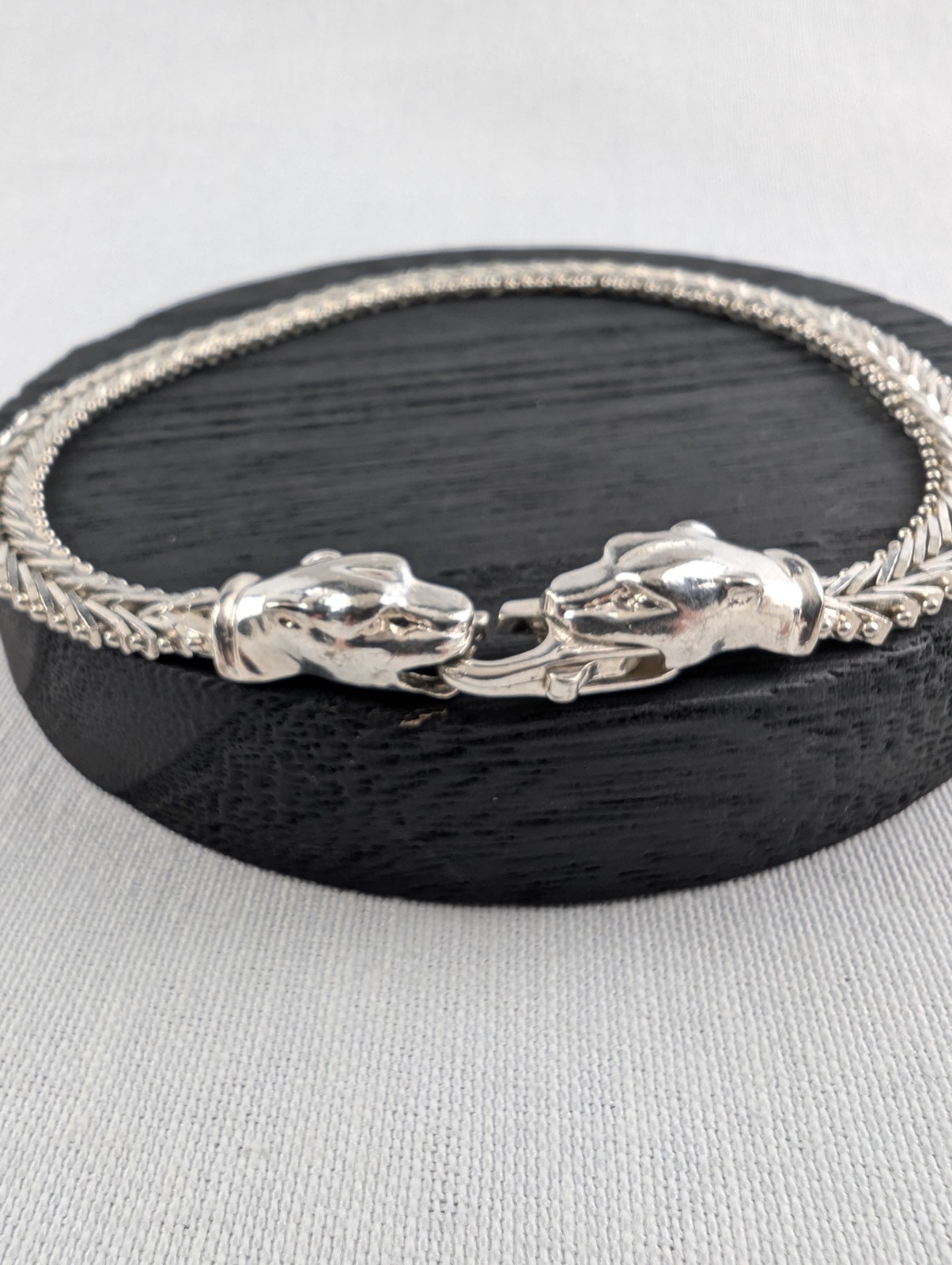 Milor Italy 925 Sterling Silver Panther Head Chevron Bracelet 9″ 6mm 17.42g