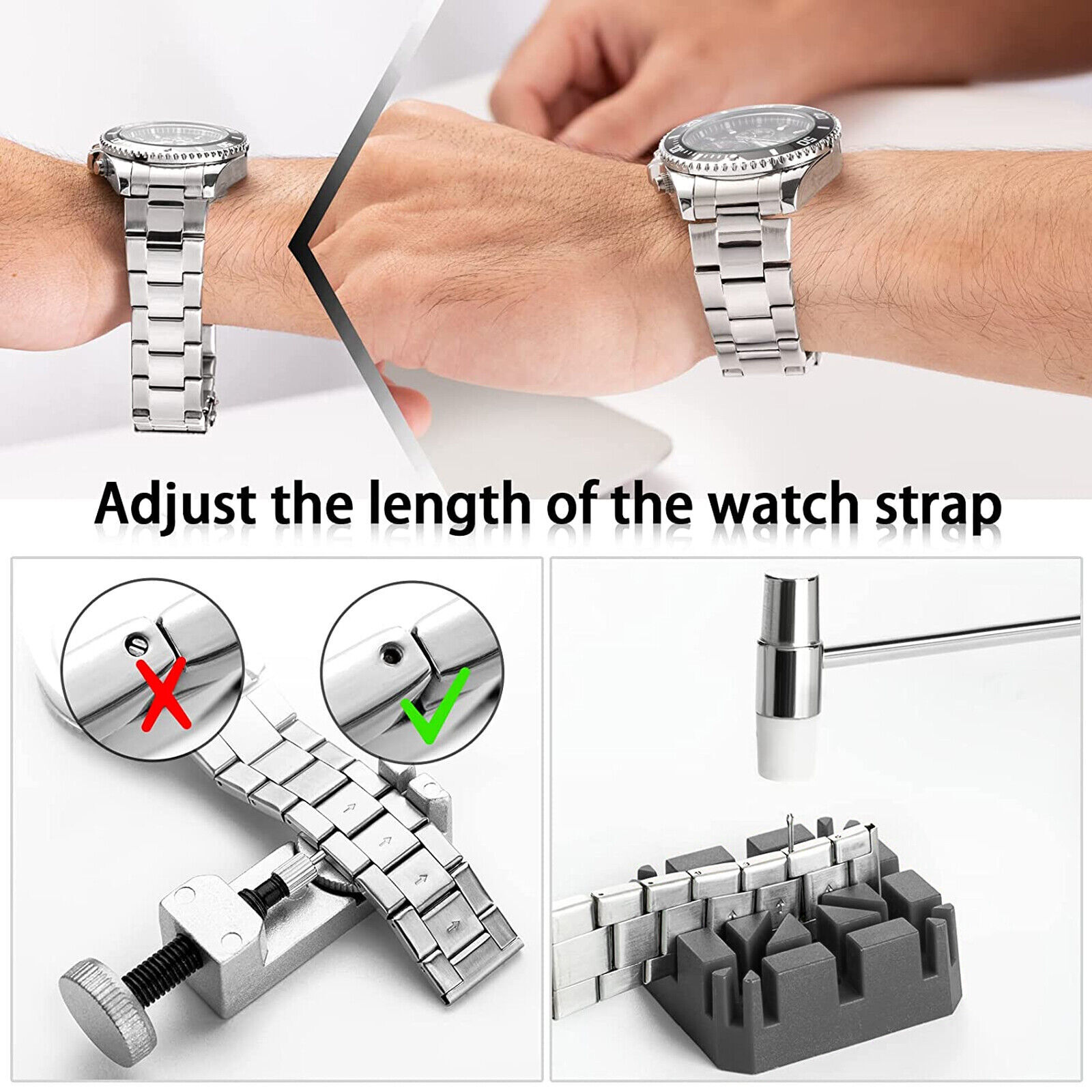 Adjustment Watch Band Strap Link Pin Remover Repair Tool Spring Bar Resizing Set