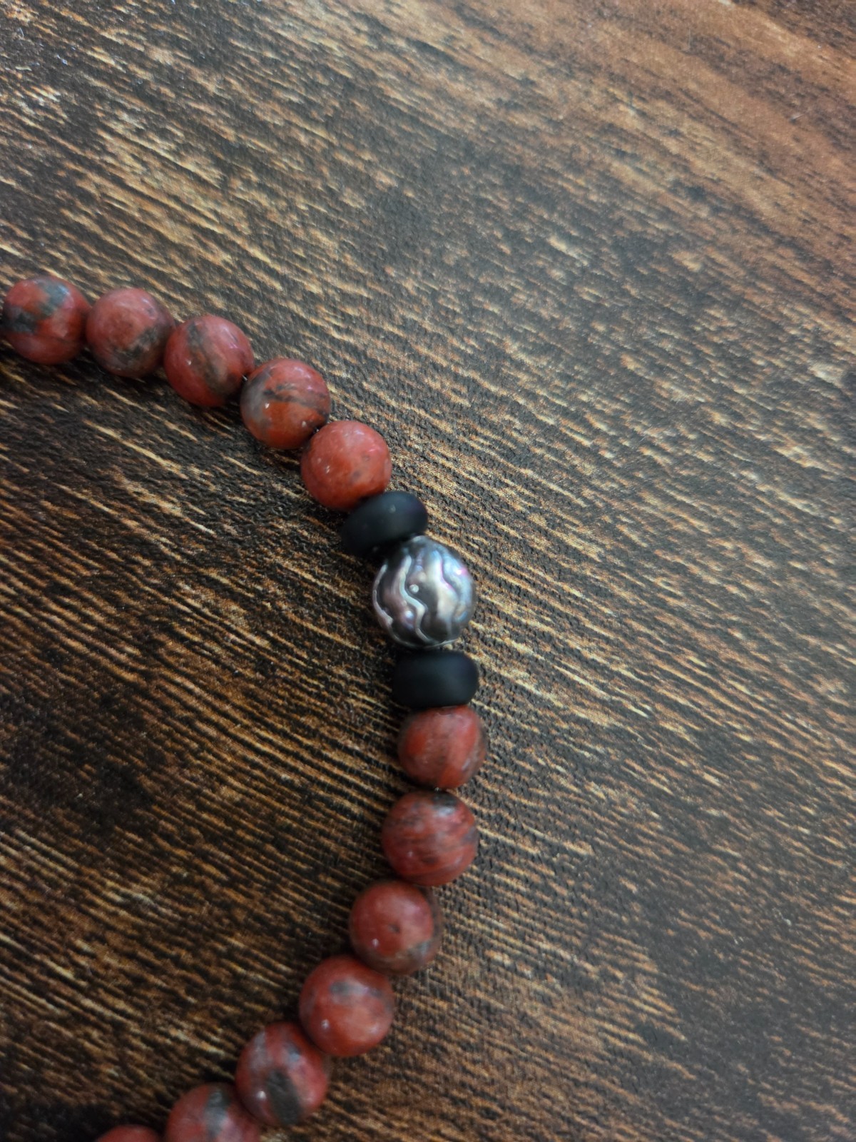 Henry Williams Beaded bracelet with Sterling silver and Red Sesame Jasper