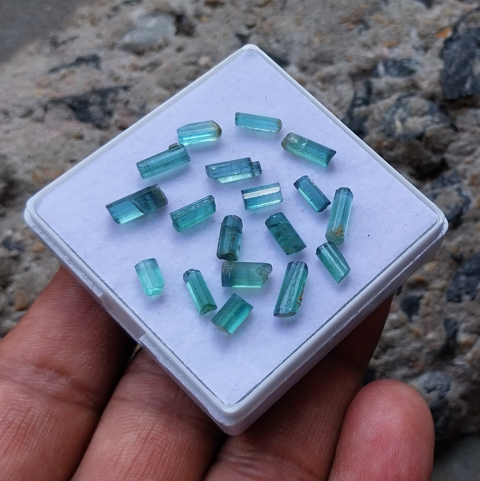 14.75 Ct 6 to 9.5 MM Natural Blue Color Tourmaline Raw Rough Pencil 18 PCS Lot