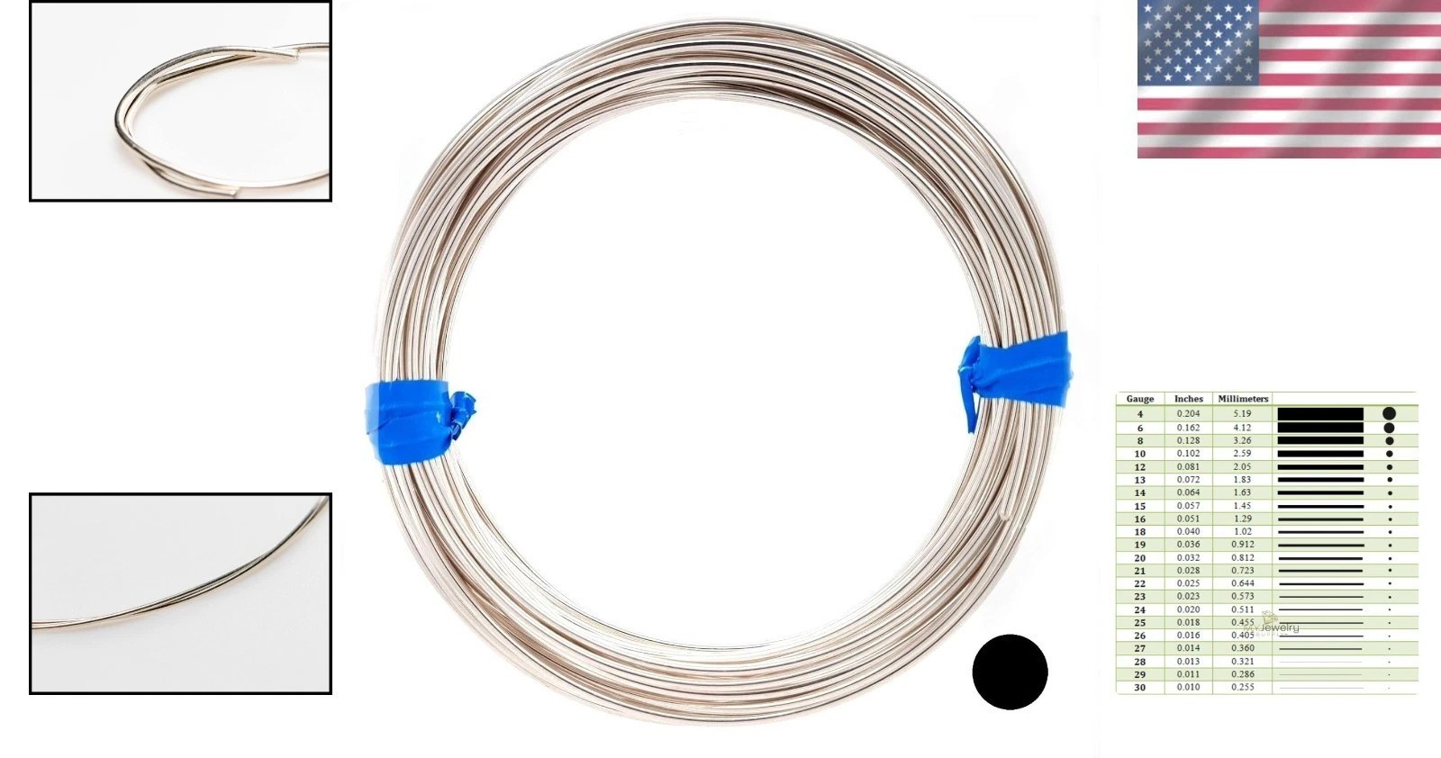 12 Gauge 925 Sterling Silver Half Hard Wire – 1 Foot Polished Coil