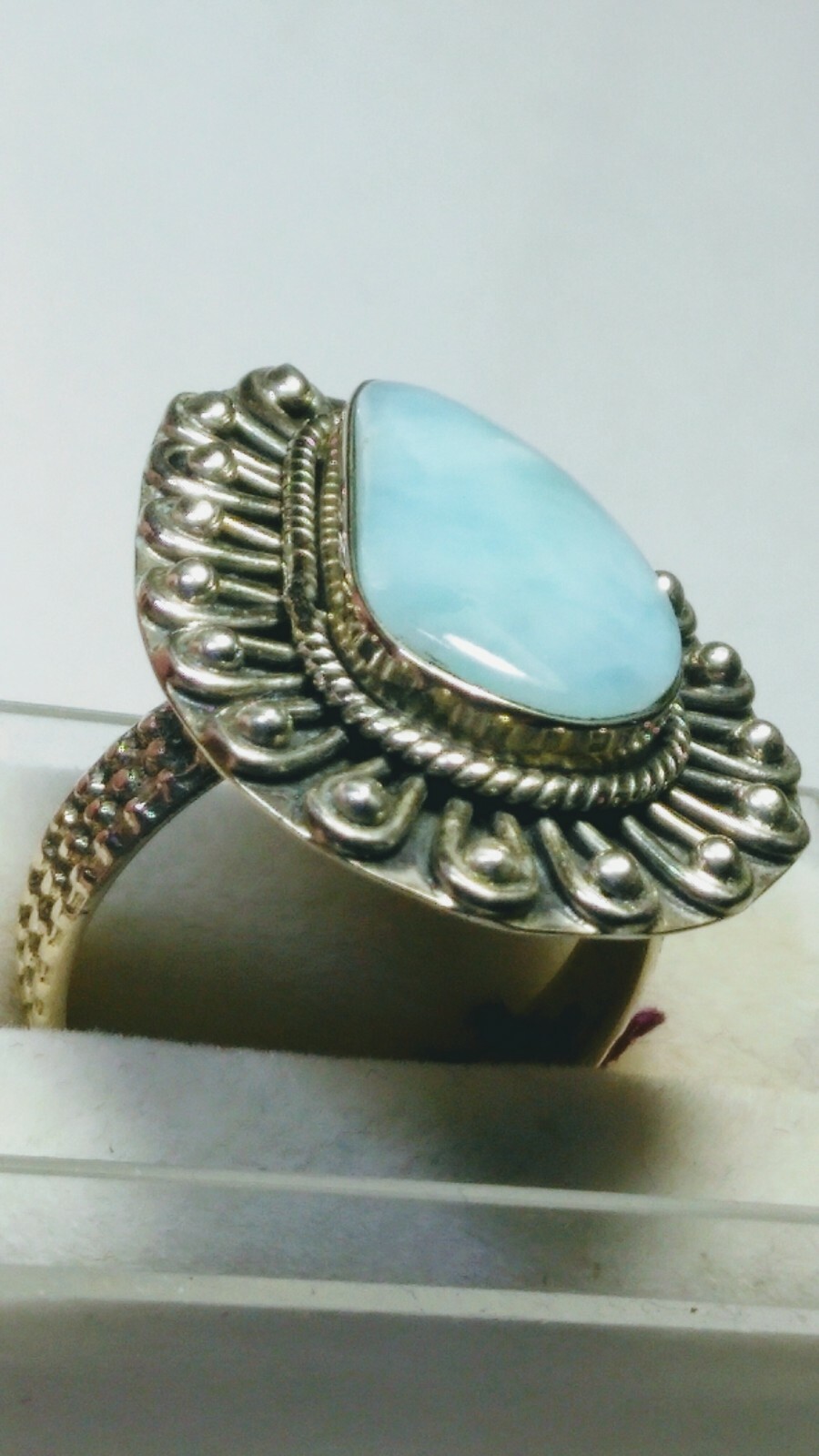LUSCIOUS UNTREATED NATURAL LARIMAR IN STERLING SILVER.925 RING SIZE 9.0-9.25!