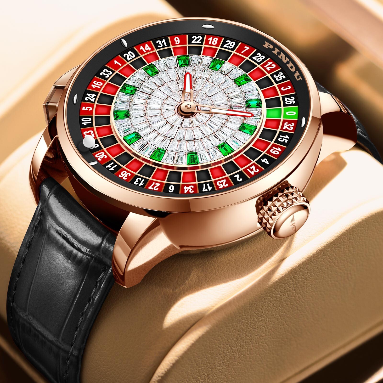 2024 PINDU Men’s Automatic Waterproof Roulette Button Dress Watch