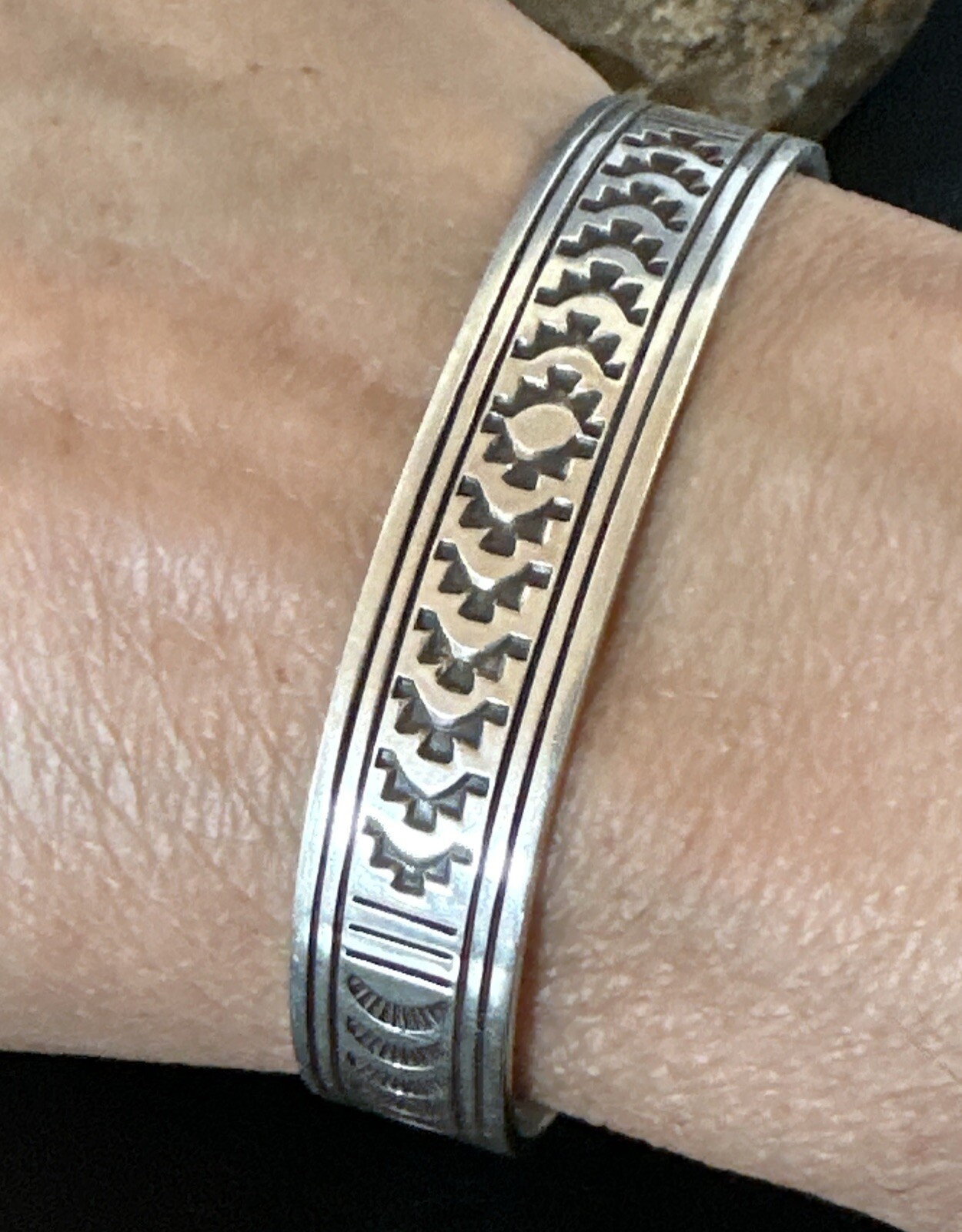 Stamped Cuff Bracelet Native American Navajo Sterling Silver 18119
