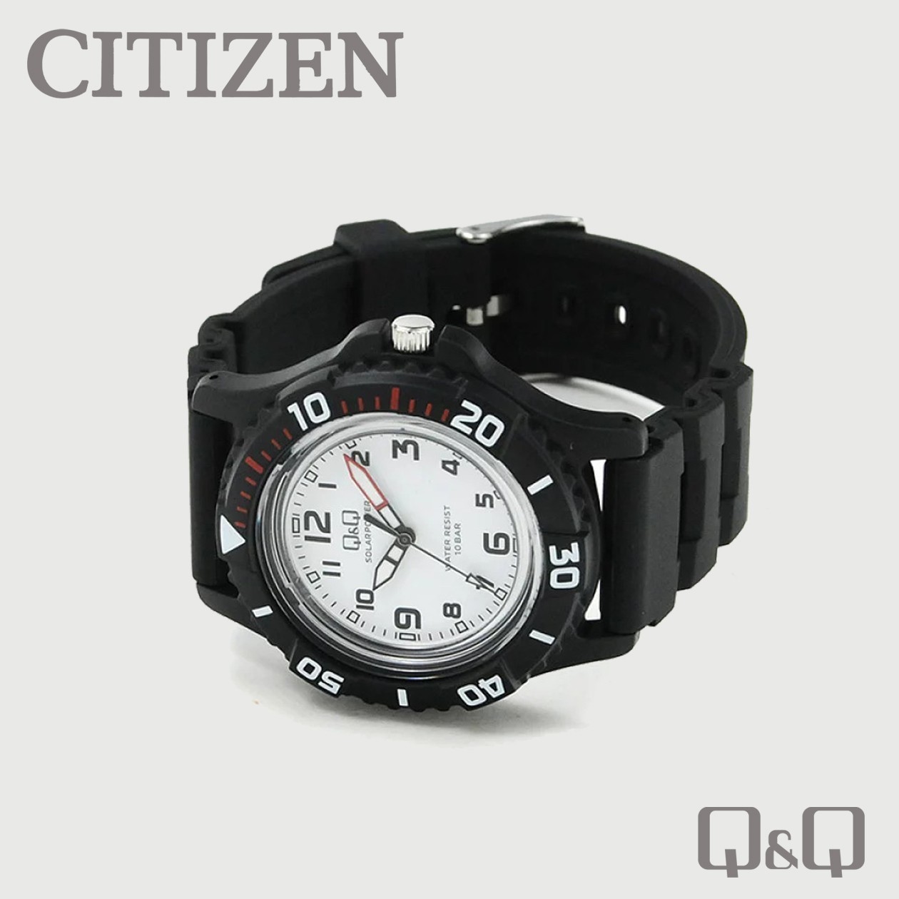 CITIZEN Q&Q Solar Divers Style Watch 100m Black Case/White Dial DE02A-002VK JDM