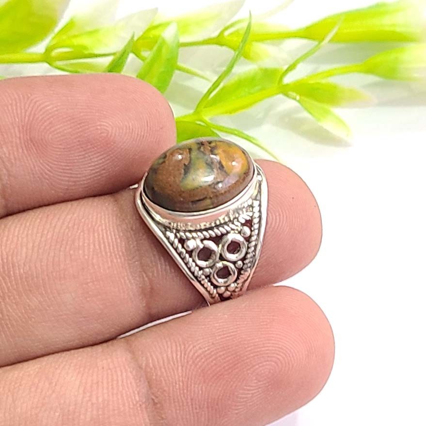 Natural Fruit Jasper 925 Sterling Silver Handmade Dainty Ring All Size Available
