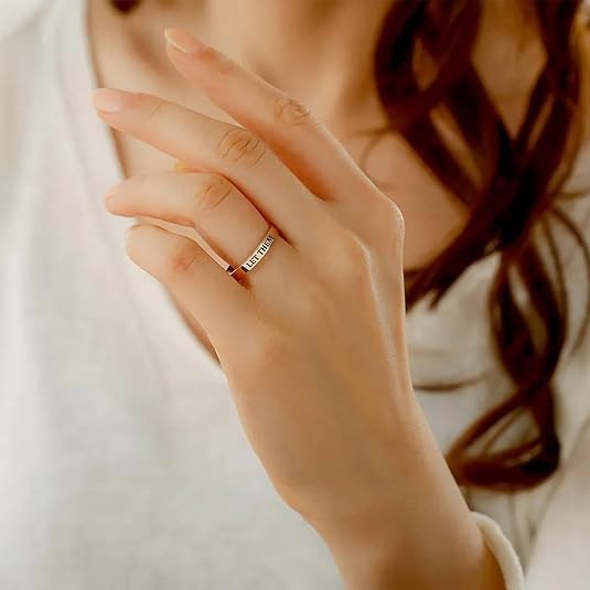 Q&D&S Let Them Ring Stainless Steel Stackable Rings Inspirational 6, silver