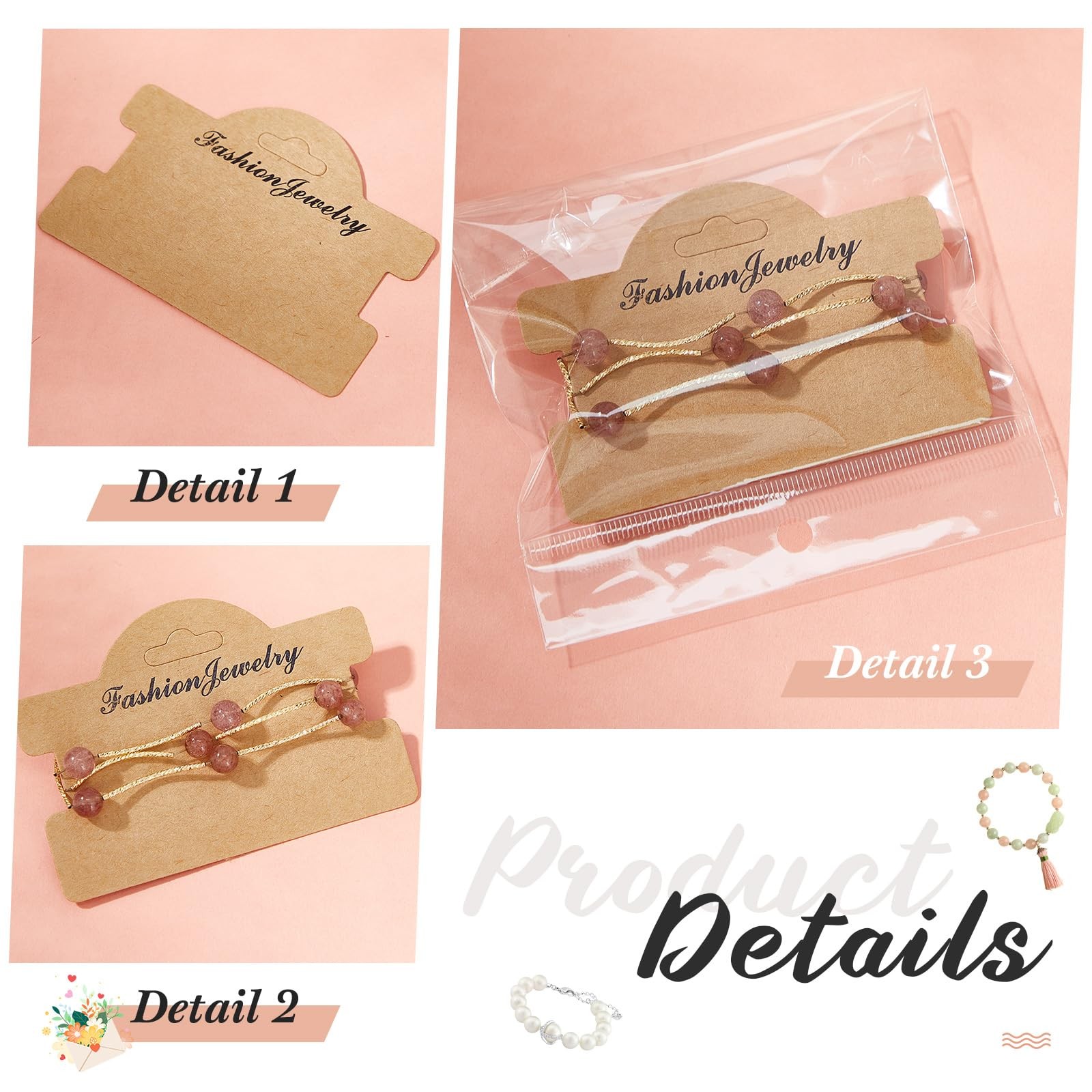 100 Pcs Bracelet Display Cards 3.94 x 2.83 Inch Hanging Cards with 4.33 x 5.5…