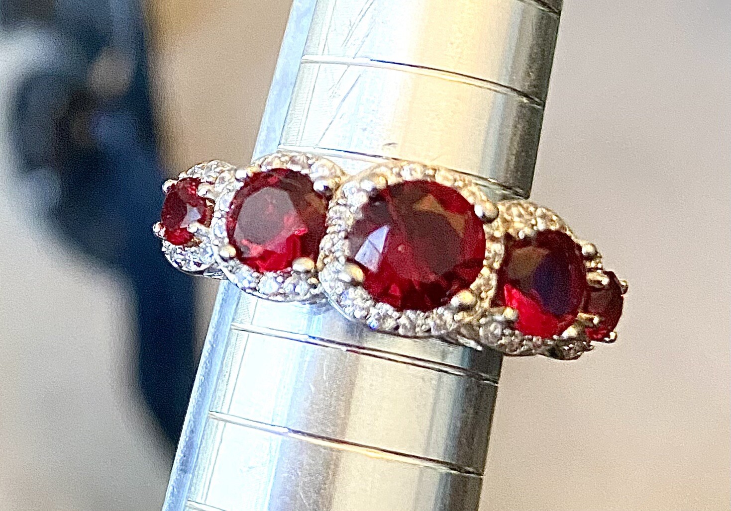 Fuzion Creations .925 Sterling Red & Clear Cubic Zirconia Ring Sz 5 $135 ❤️