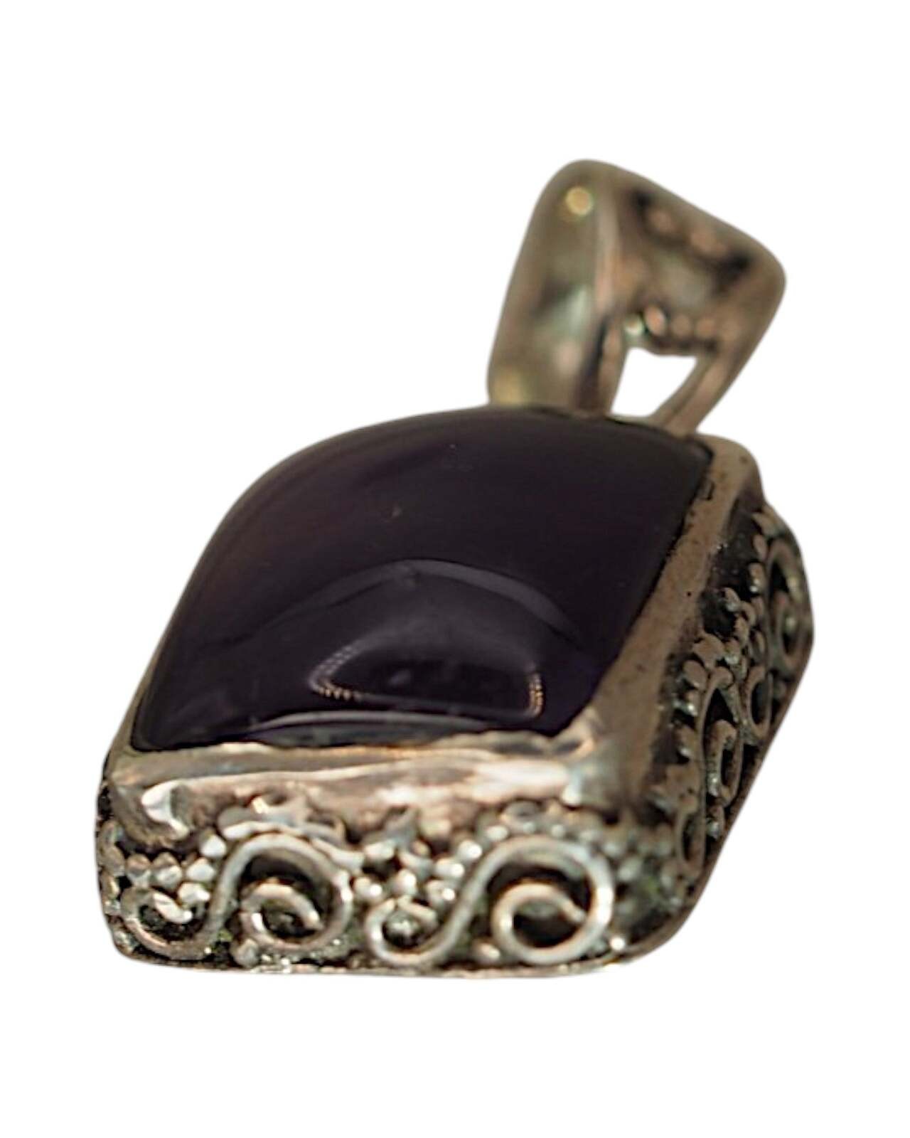 Sterling Silver Rectangular Amethyst Openwork Pendant