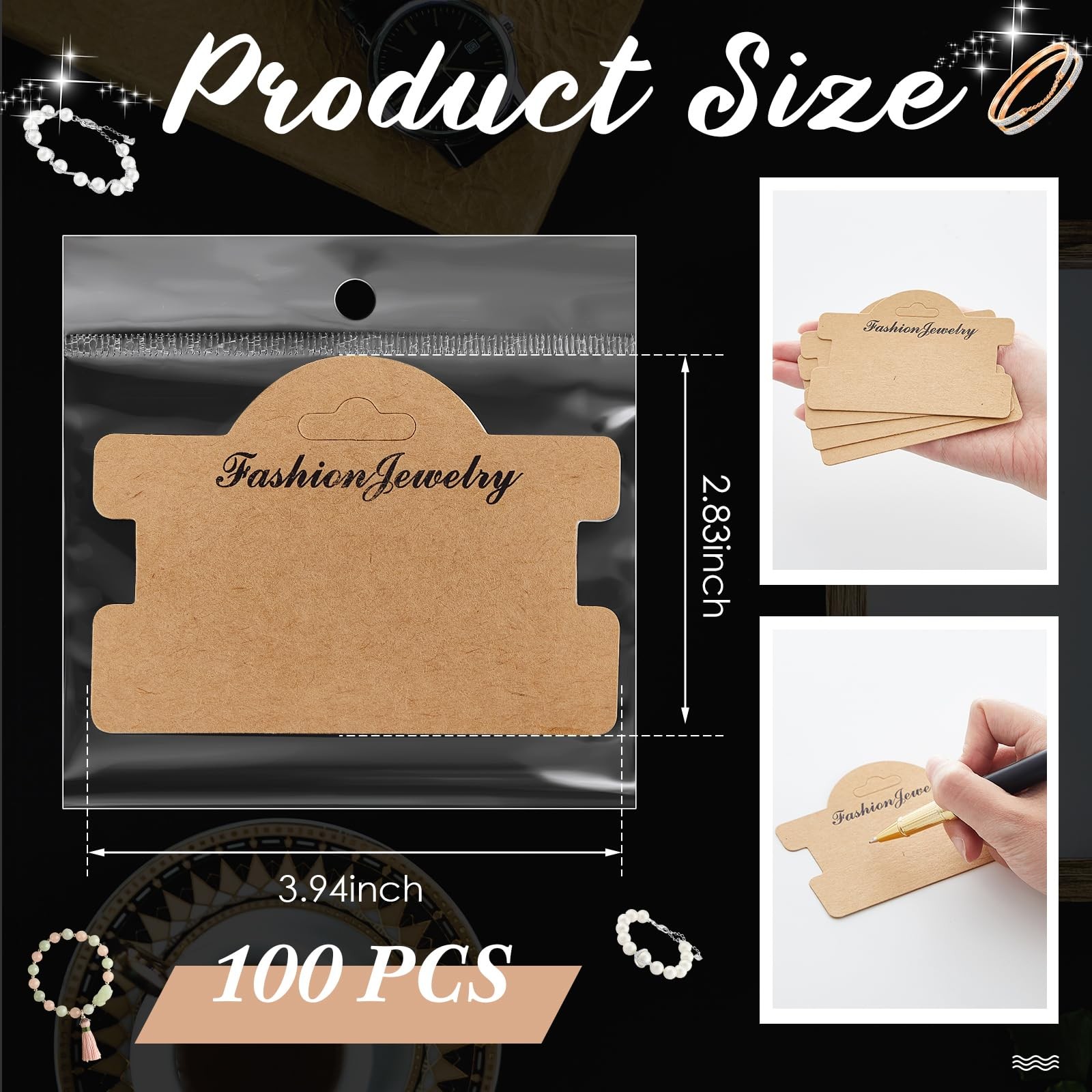 100 Pcs Bracelet Display Cards 3.94 x 2.83 Inch Hanging Cards with 4.33 x 5.5…