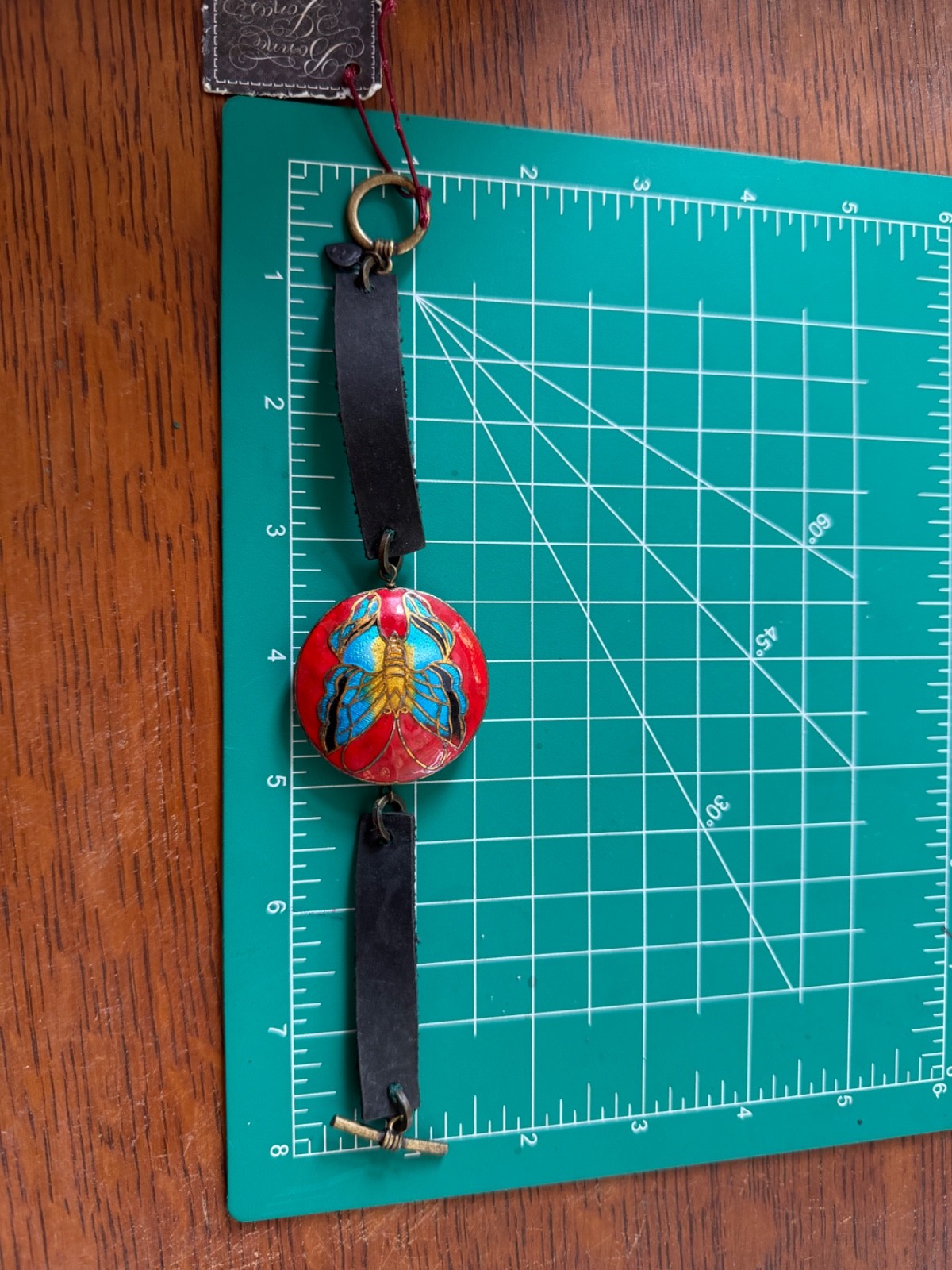 Bonnie Jonas Enamel Butterfly Bracelet Leather Strap Artisan NYC Y2K