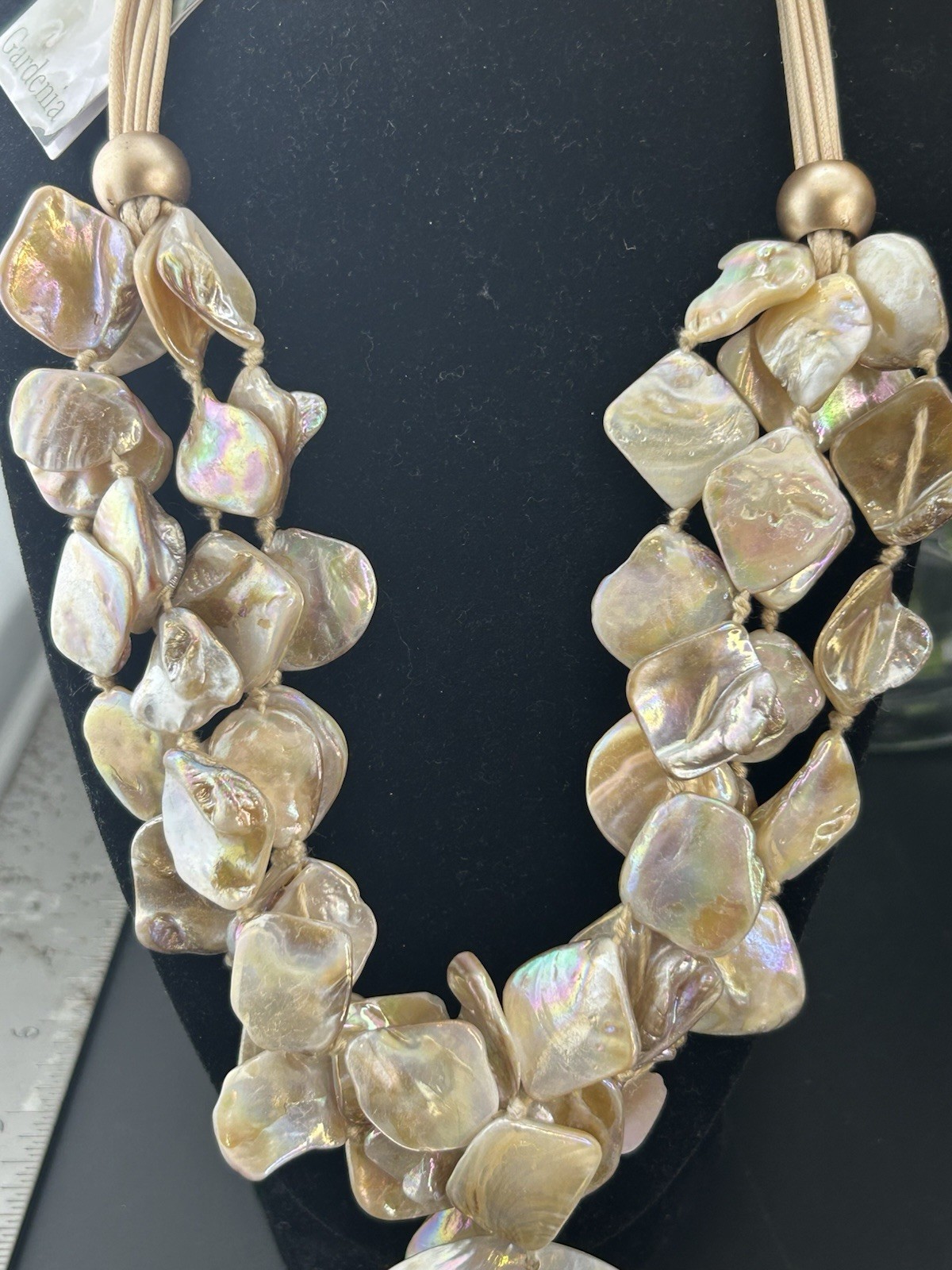 Gardenia Mother of Pearl Shell Statement Necklace Iridescent Boho Coastal Chic