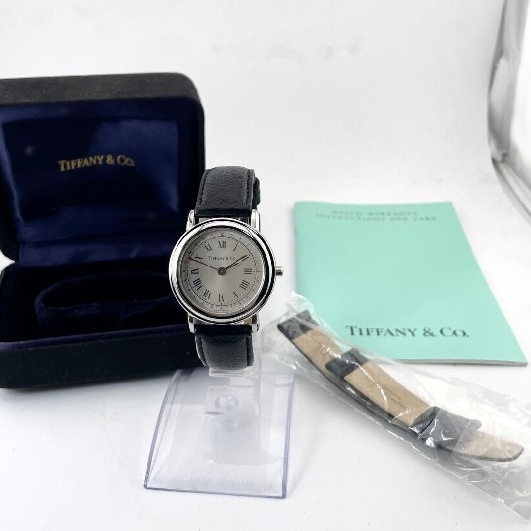 [B1P] Tiffany M191 Round Alarm Quartz Silver Dial Mens Wristwatch [w9t]