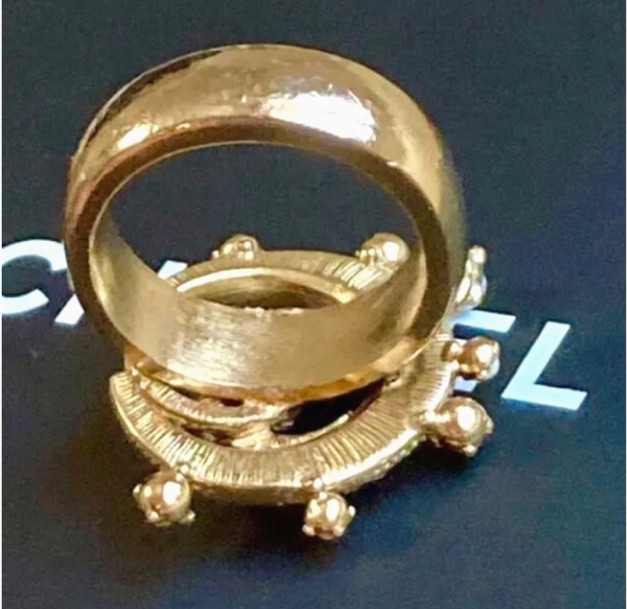 CHANEL Ring Moon Coco Mark Gold Tone Rhinestone US6-6.25 15C Excellent Condition