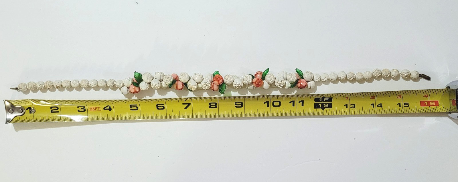 Art Deco Celluloid Rose Bud 1930s Necklace Carved Antique 16″ Long MCM