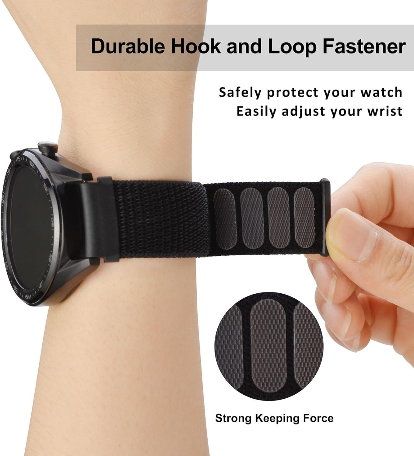 Watch Band 20mm Adjustable Nylon Quick Release Sport Loop Strap Black