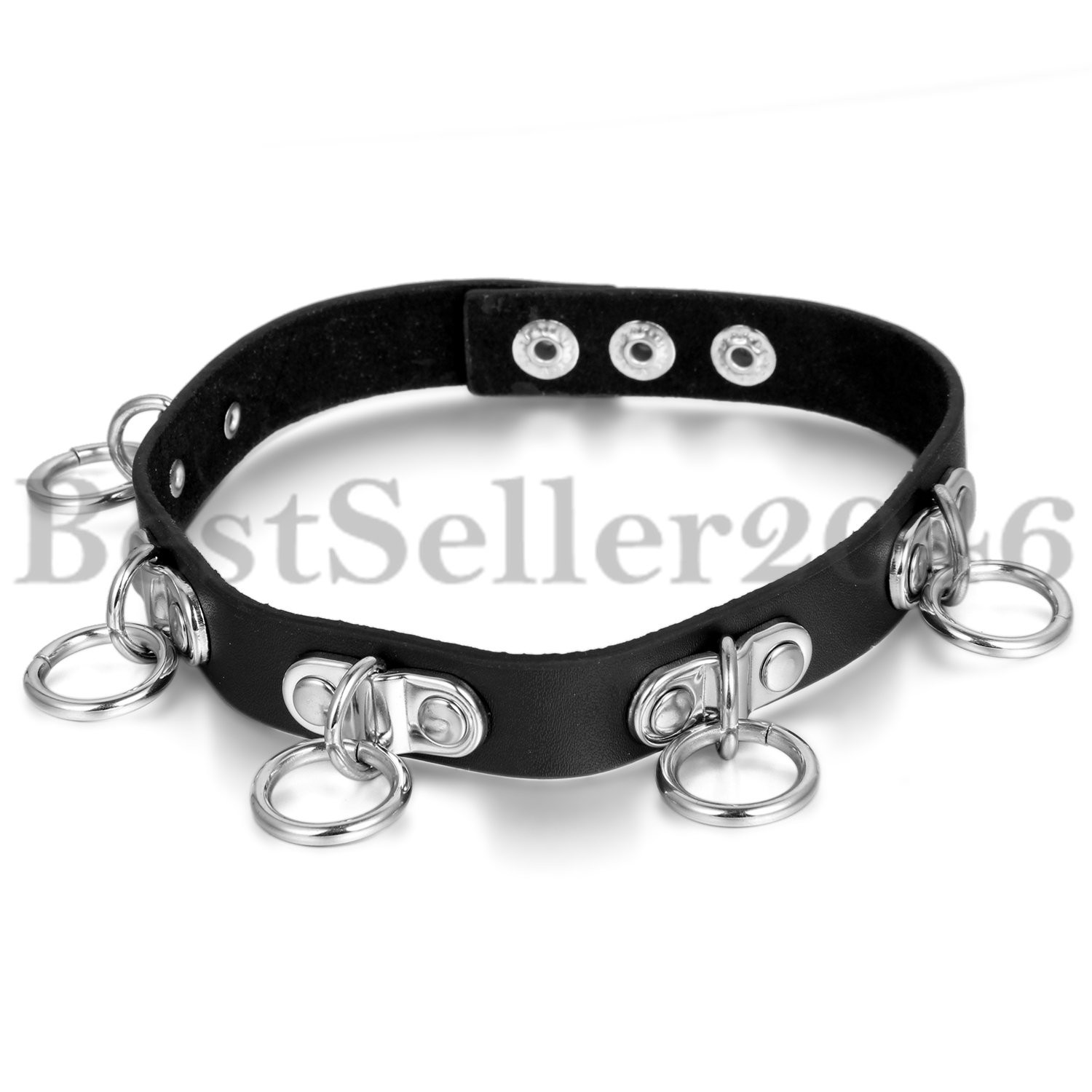Punk Gothic Black Leather Belt Choker Bib Necklace Men Women Rivet Spike Collar