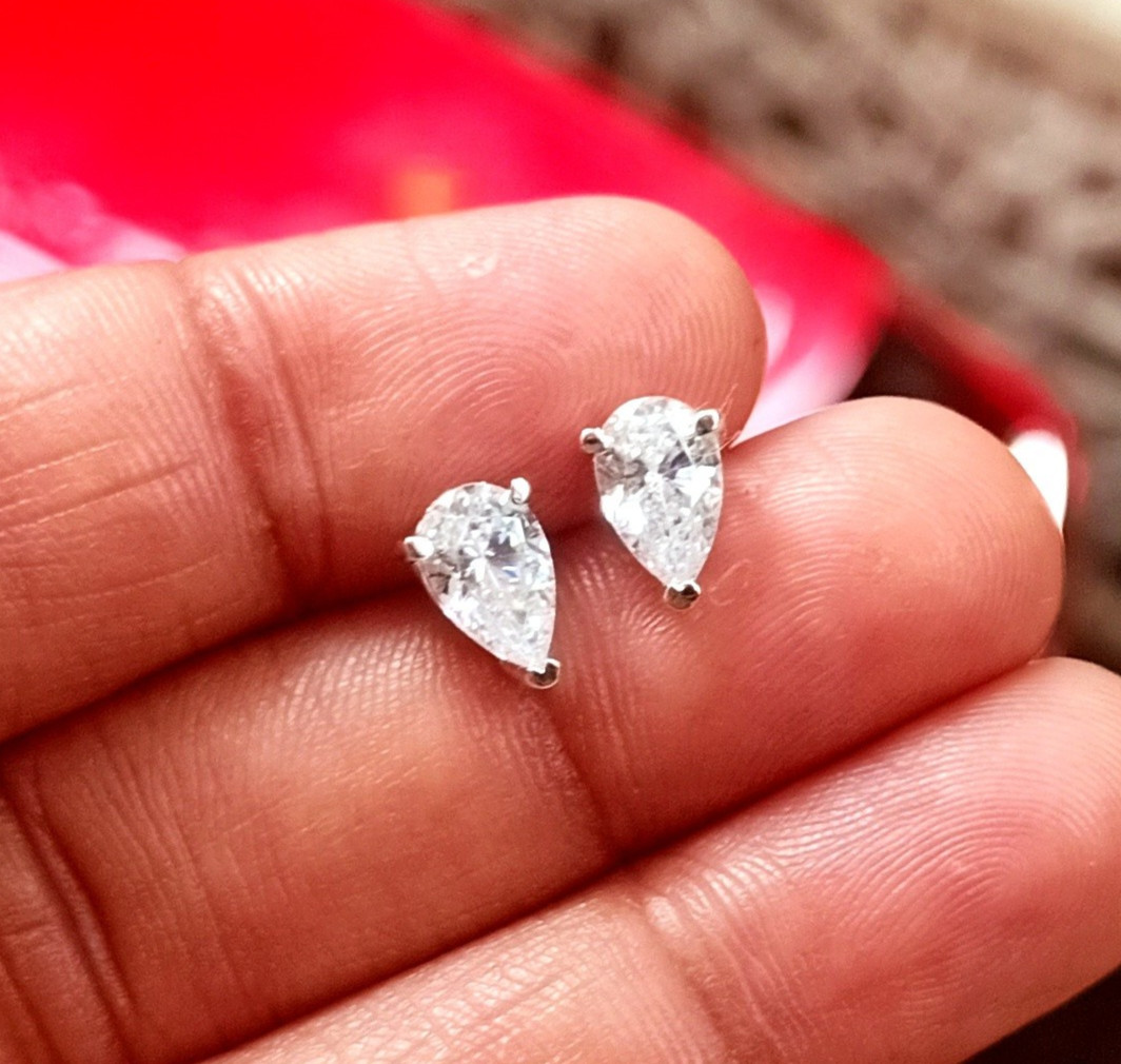 1.20Ct Pear Lab Created Diamond Solitaire Stud Earrings 14K White Gold Plated