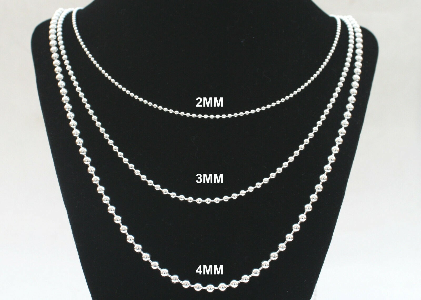 Ball Chain Necklace STERLING SILVER 14 16 18 20 22 24 30 36 inches 2mm 3mm 4mm