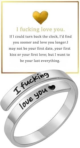 I Fcking Love You Ring, Stainless Steel Engraved Inspirational Words Heart Open