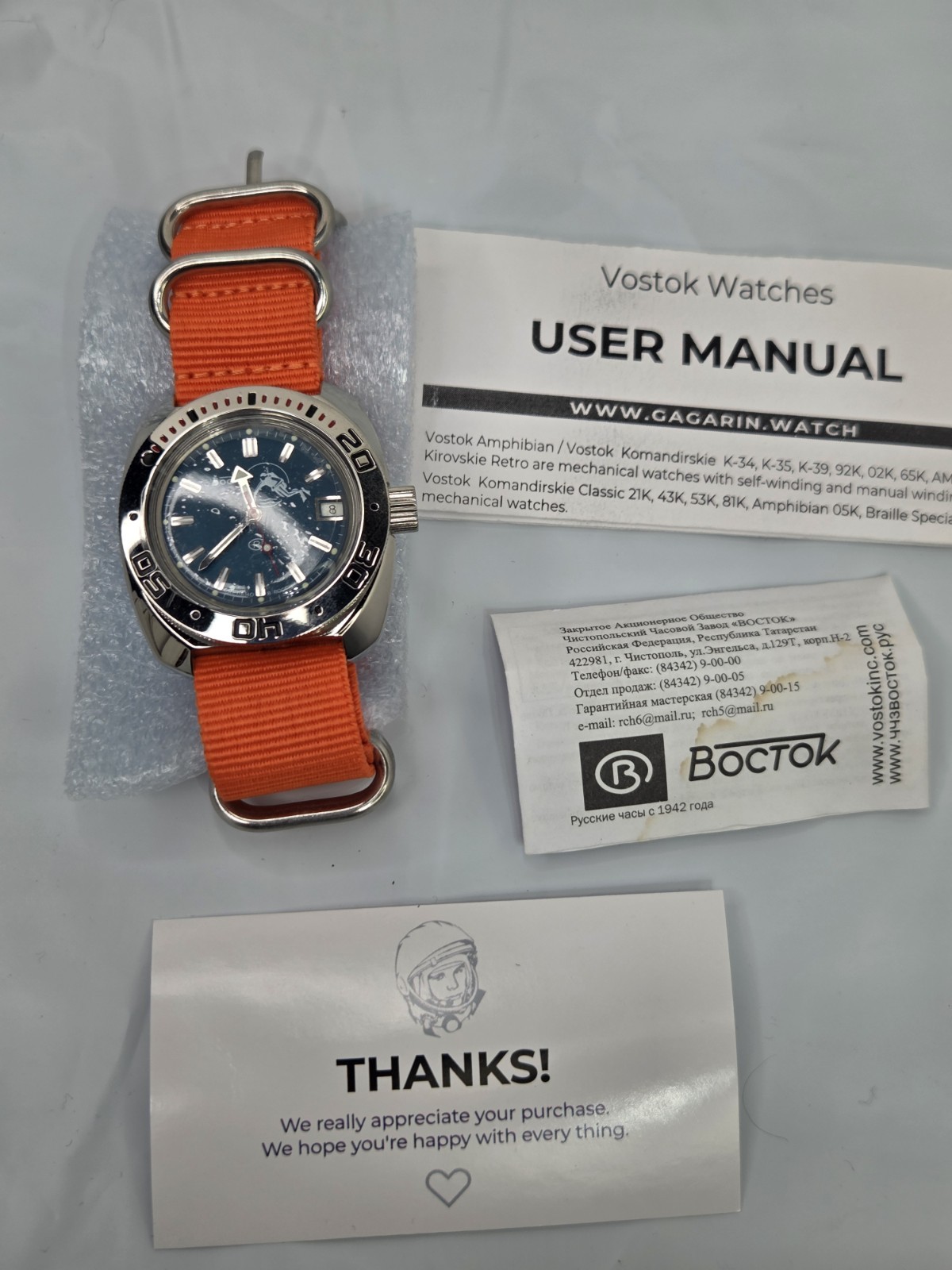 Vostok Amphibia Watch Scuba Diver Automatic USA Seller Blue Orange Nato