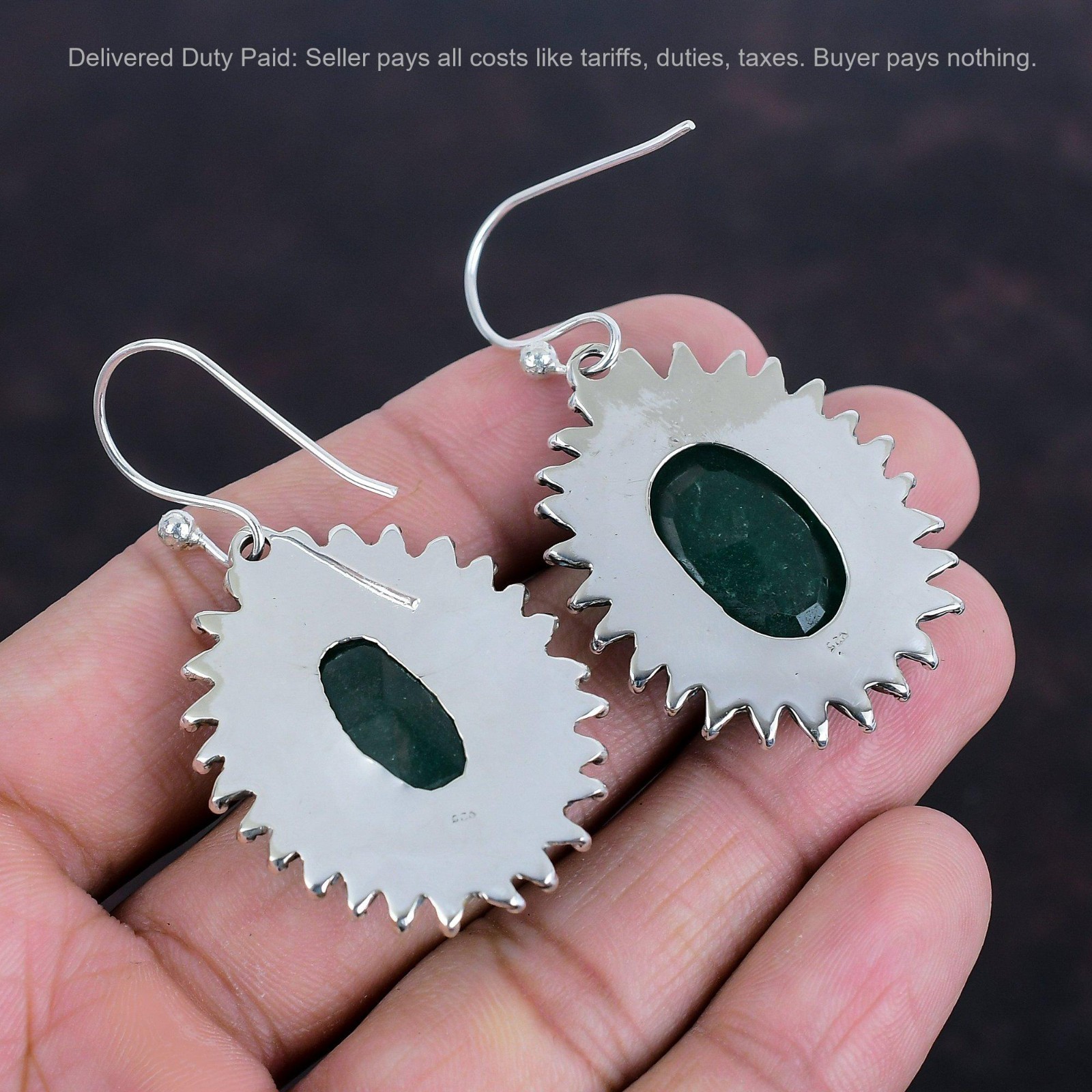 Zambian Emrald Stone Sterling Silver New Anniversary Dangle Earrings Jewelry
