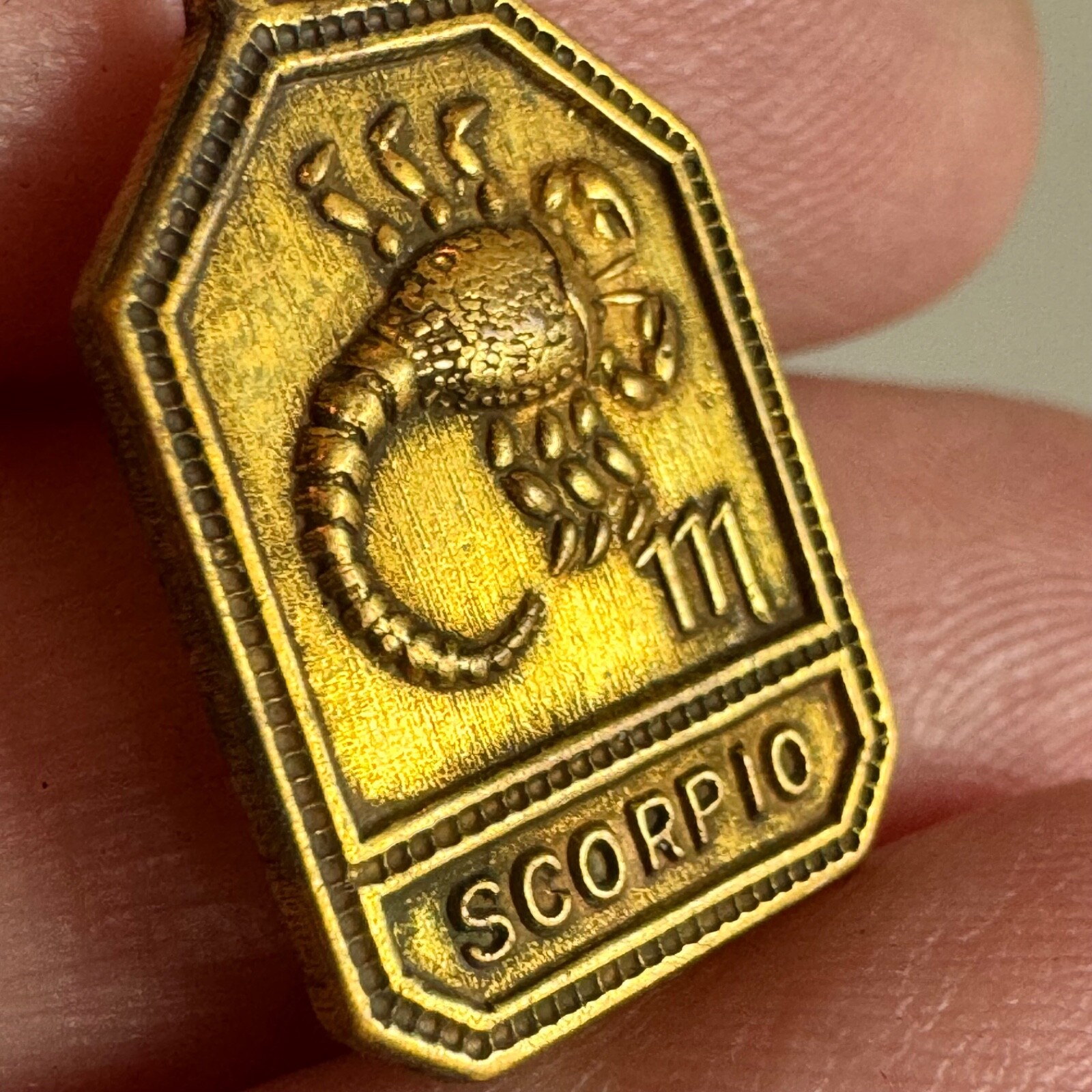 Vintage 1930s-1940s Zodiac Brass Charm SCORPIO Gold Tone Astrology NOS