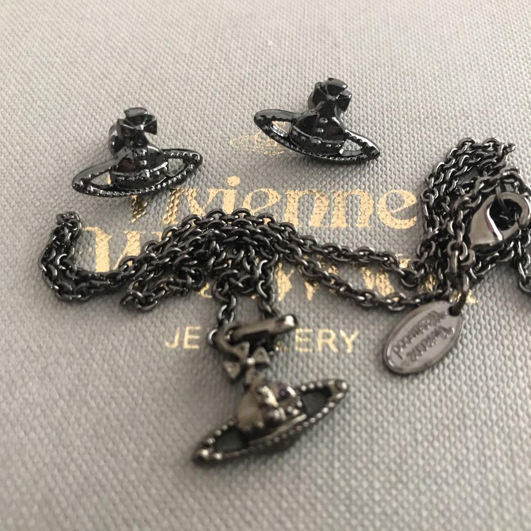 Vivienne Earrings Pierced Necklace Set Mini Gunmetal IN BOX [EJ361