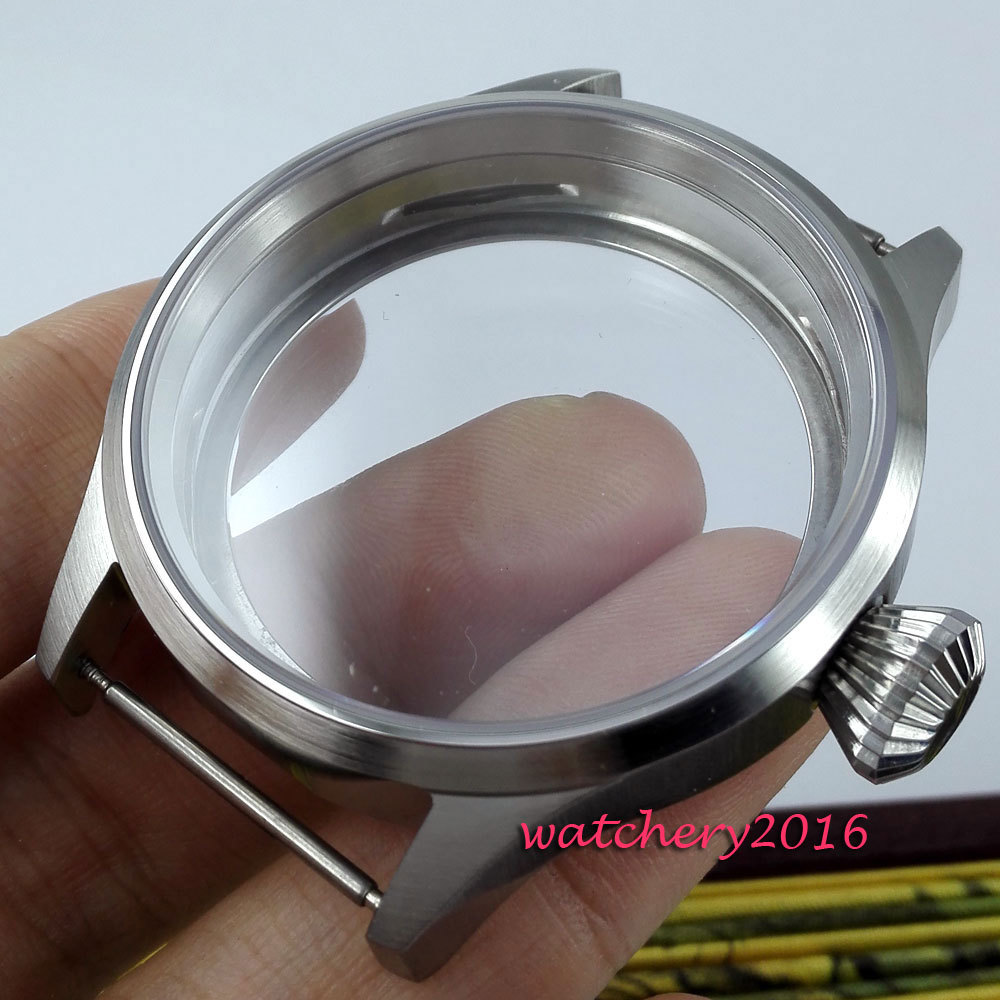 Brushed 43mm sterile steel Watch CASE sapphire glass fit 6498 6497 movement