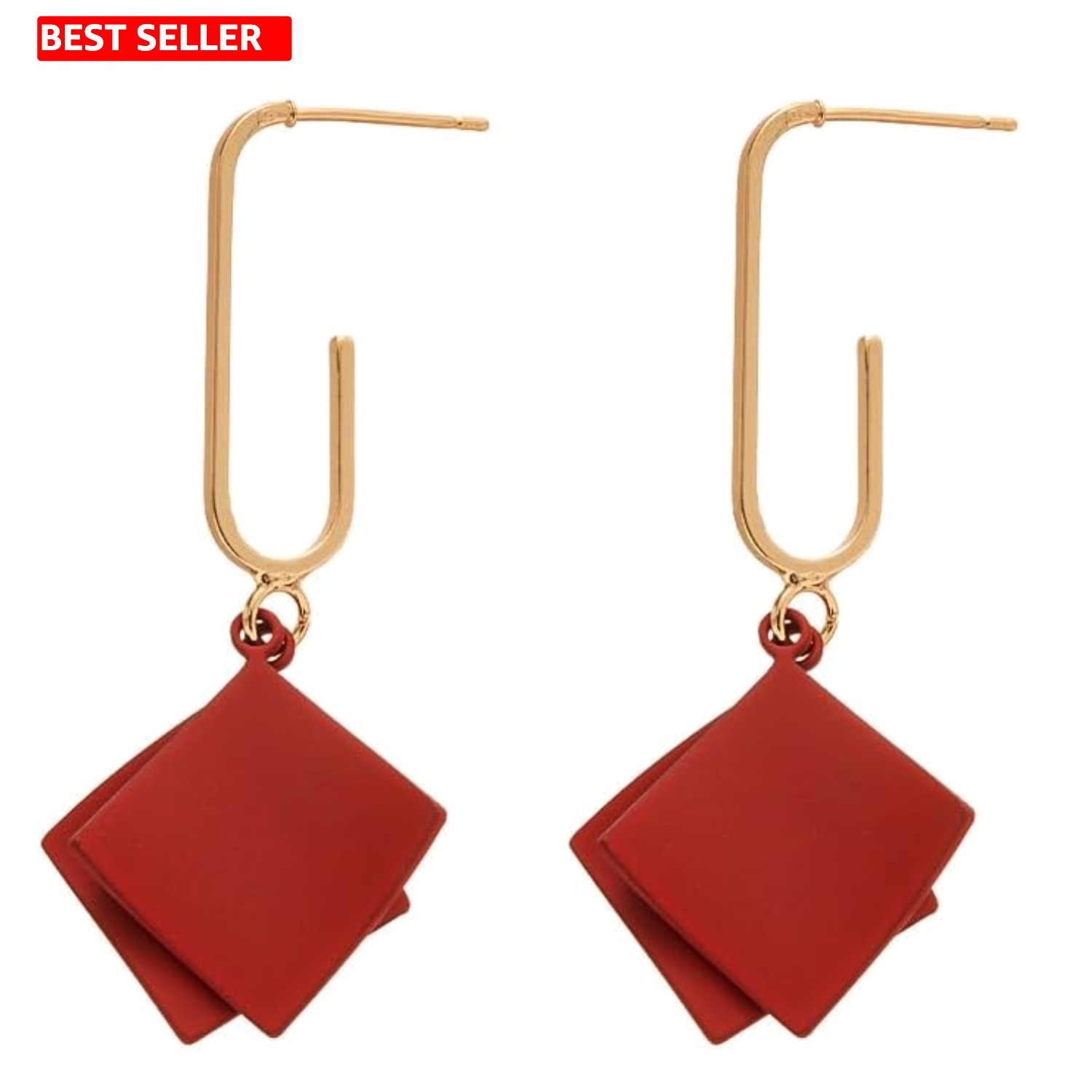 Minimalist Red Rhombic Drop Earrings – Lightweight & Stylish for Every Occasion