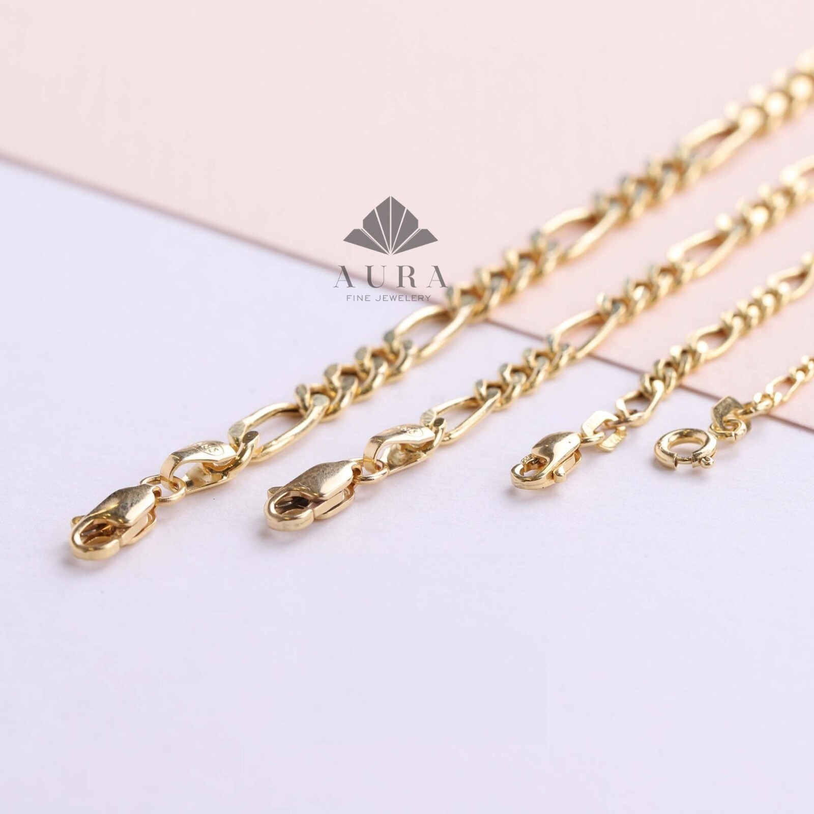 14K Gold Figaro Chain Anklet, 2mm 3mm 4mm 5mm Genuine Gold Chain Anklets, Gold