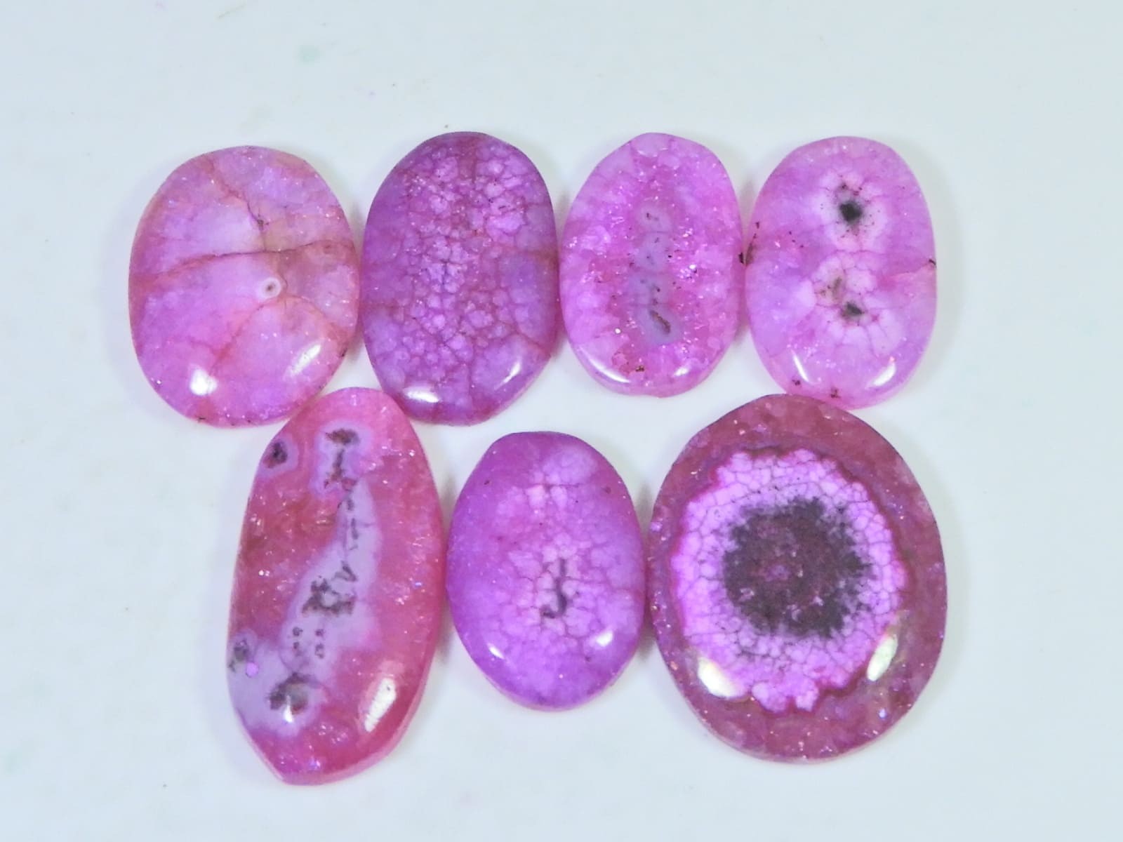 153Cts.Color Enhanced Pink Solar Cab Agate Oval Loose Gemstone 7Pcs Lot