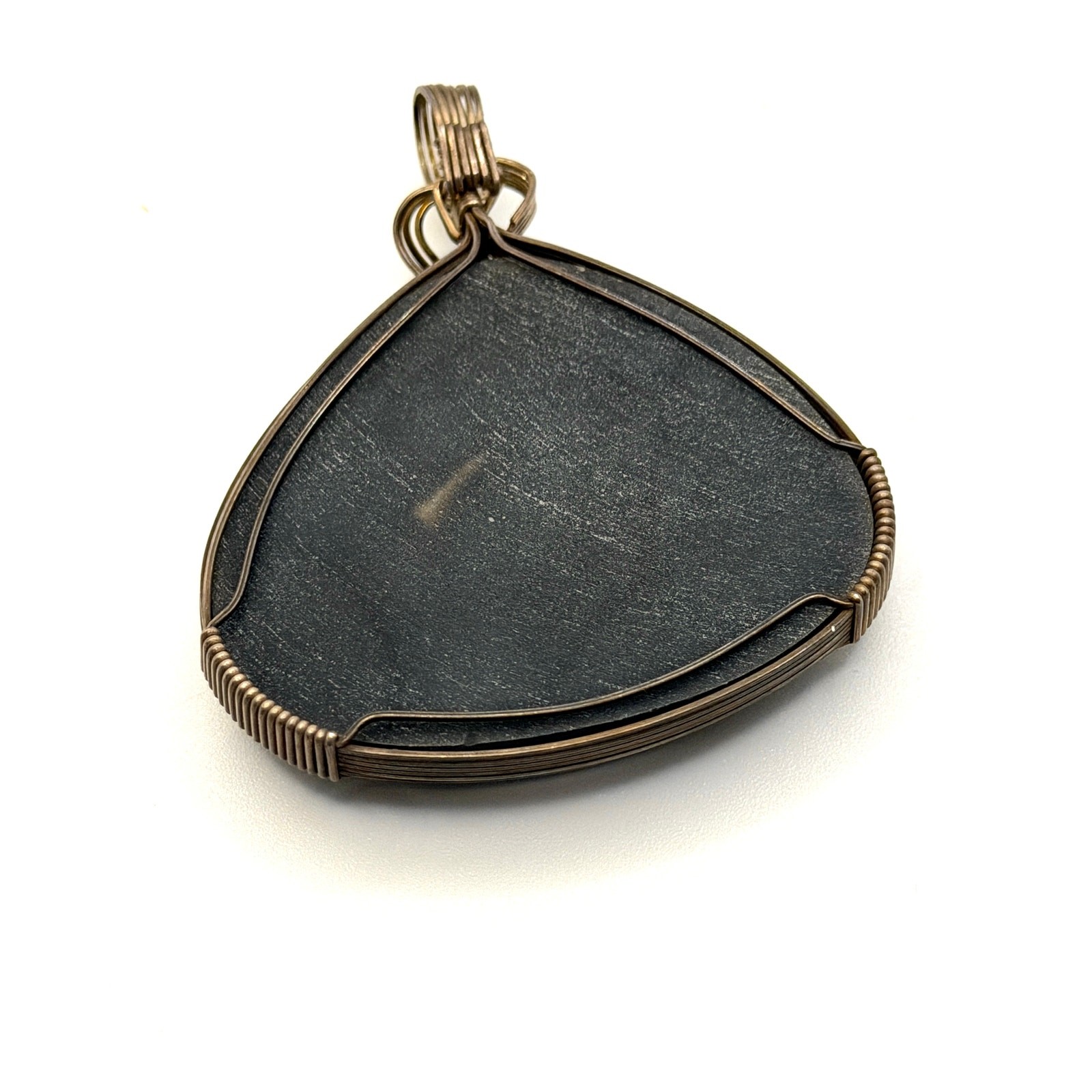 Vintage 90s Black Onyx Druzy Sterling Silver Wire Wrap Trillion Pendant