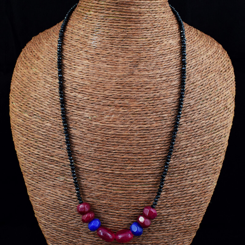 Beautiful 90.00 Cts Earth Mined Spinel, Ruby & Sapphire Beads Necklace JK 29E272