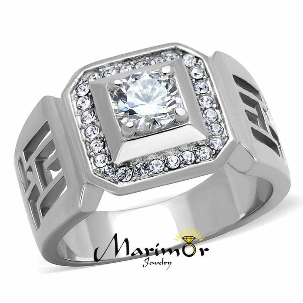 Men’s 1.10 Ct Round Cut Cubic Zirconia Silver Stainless Steel Ring Sizes 8-13
